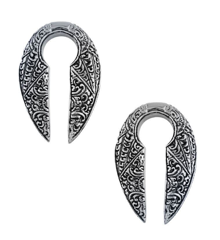 Narrow Filigree Keyhole White Brass Ear Weights