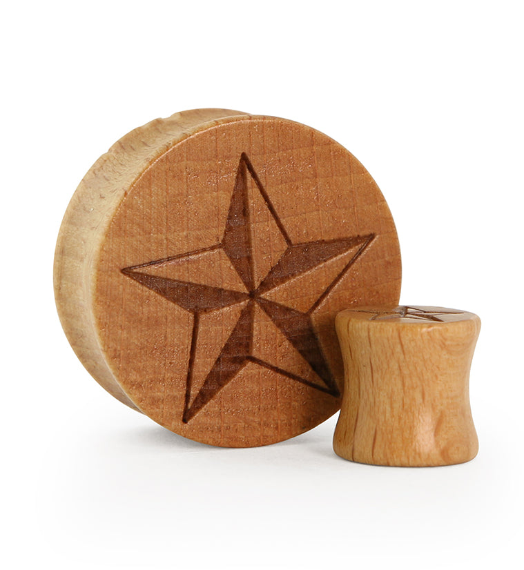 Nautical Star Engraved Wood Plugs
