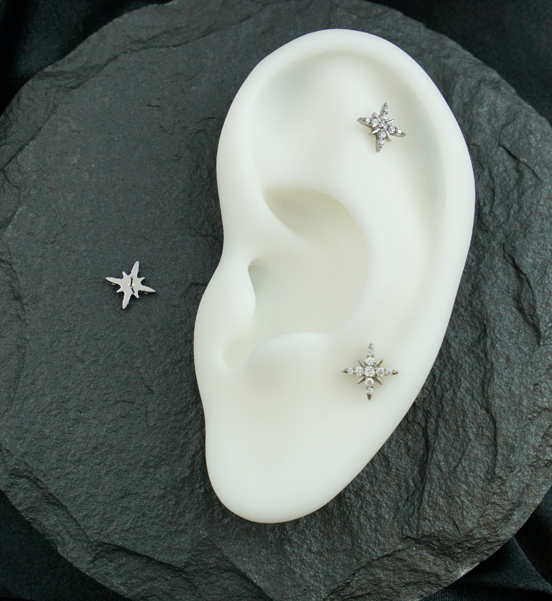 North Star Burst Clear CZ Titanium Threadless Top