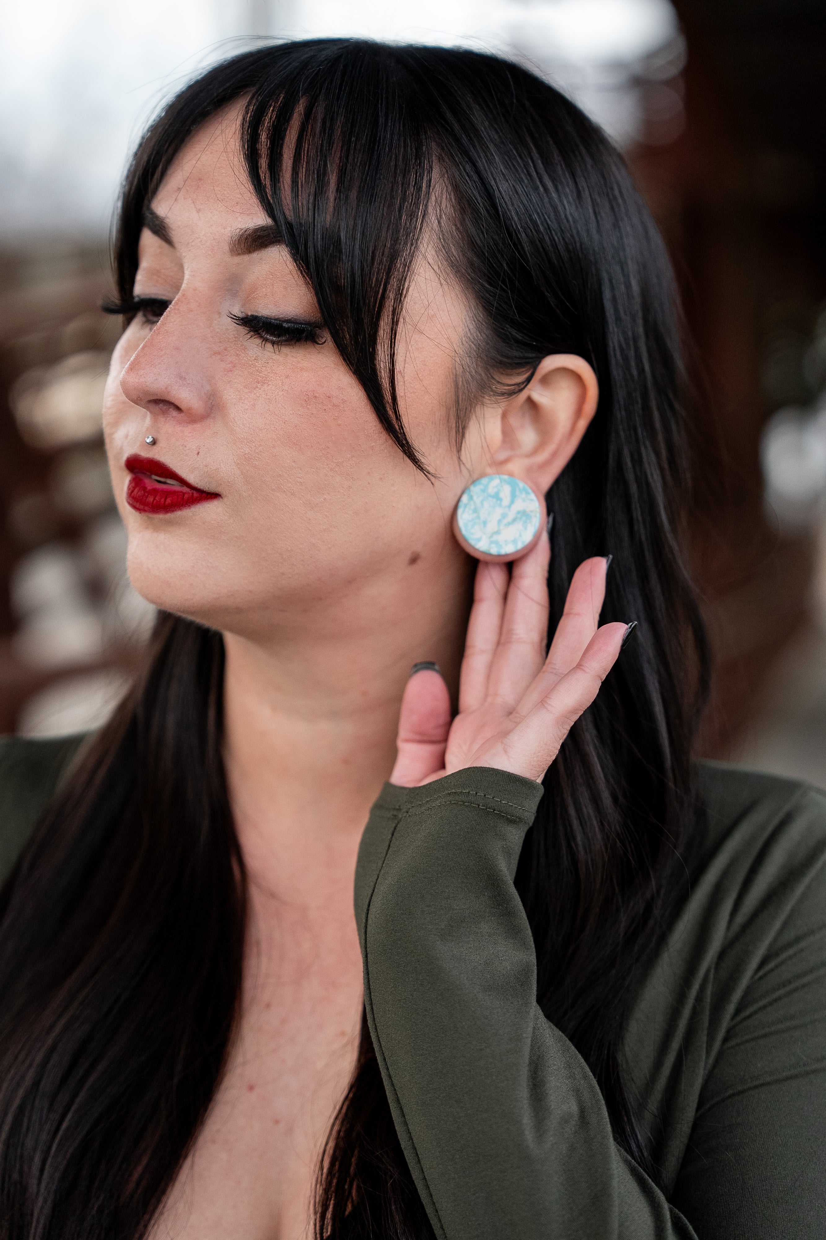Ocean Howlite Stone Mayan Flare Plugs