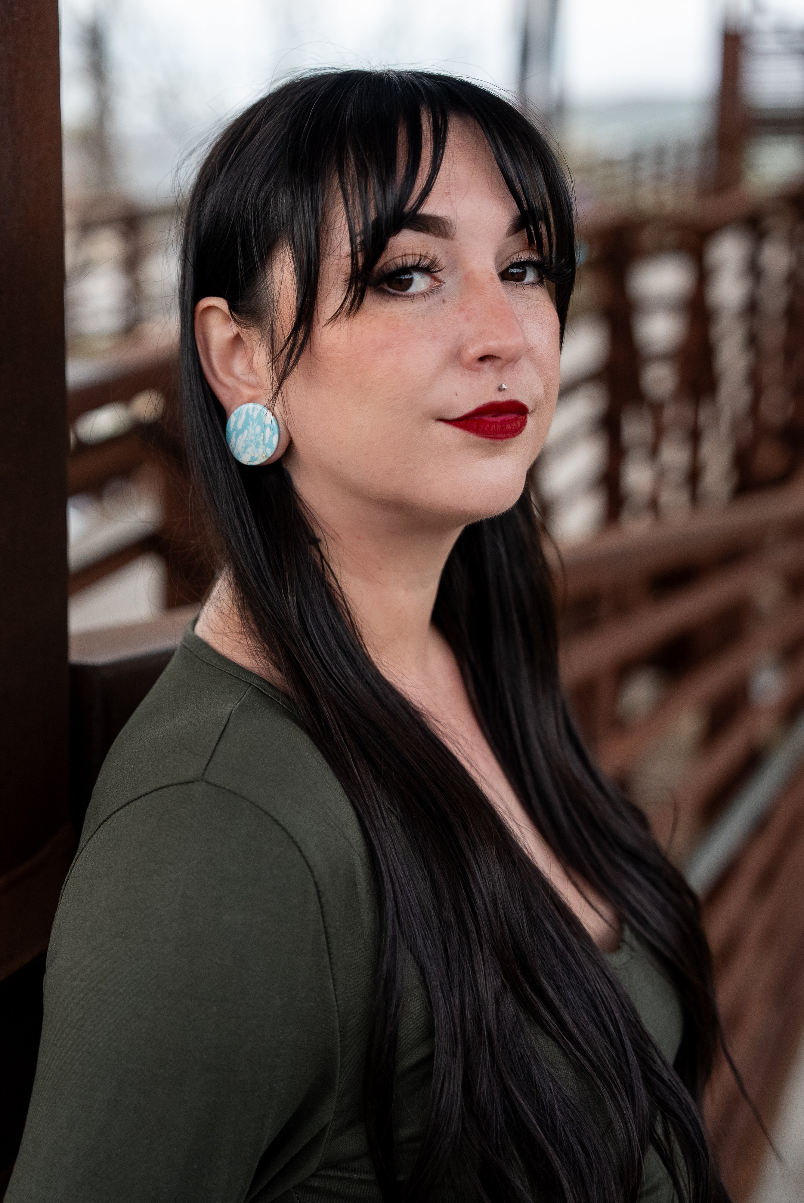 Ocean Howlite Stone Mayan Flare Plugs