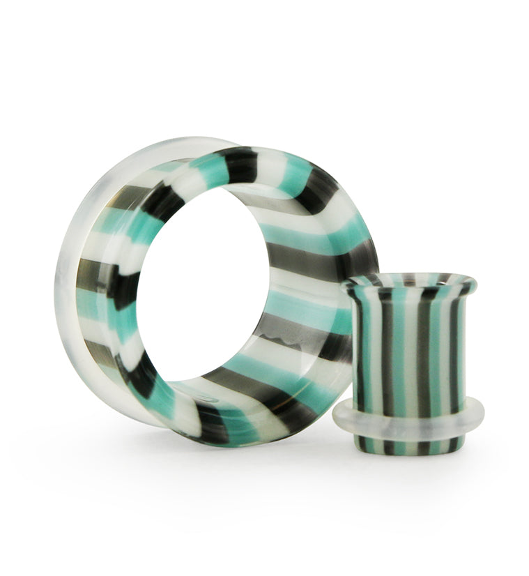 Ocean Stripe Glass Tunnel Plugs - Single Flare
