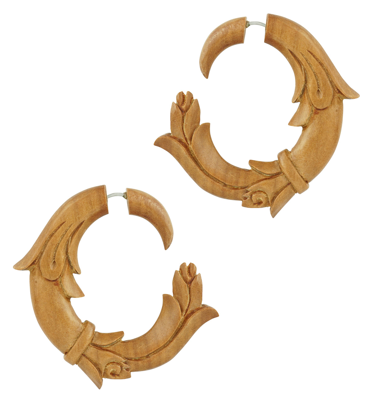 Oconee Wooden Spiral Fake Gauges Earrings