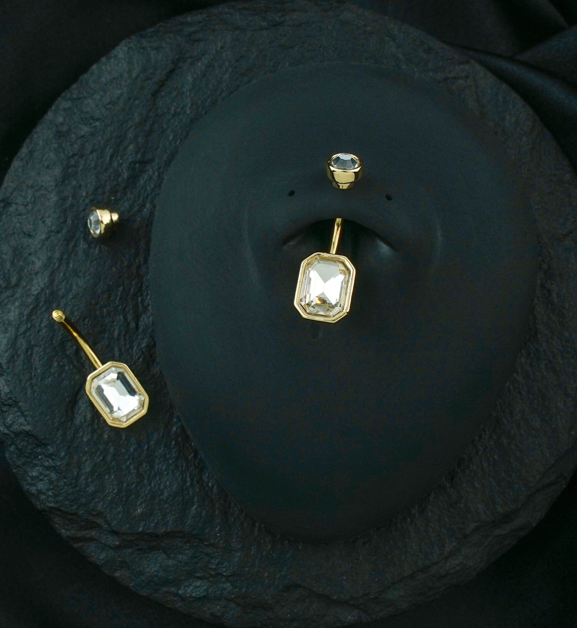 Octet CZ Gold Belly Ring