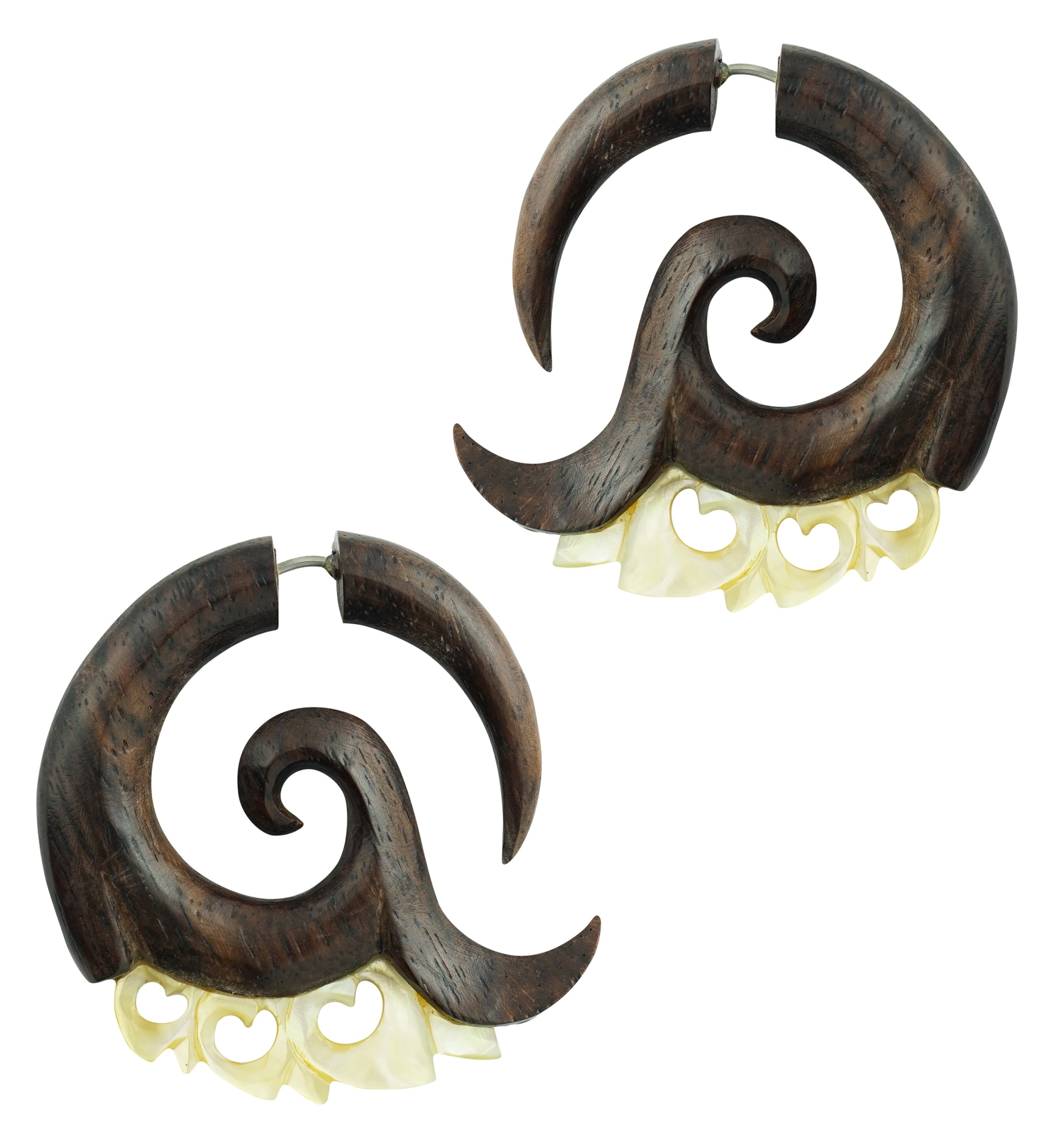 Odawa MOP Wooden Spiral Fake Gauges Earrings