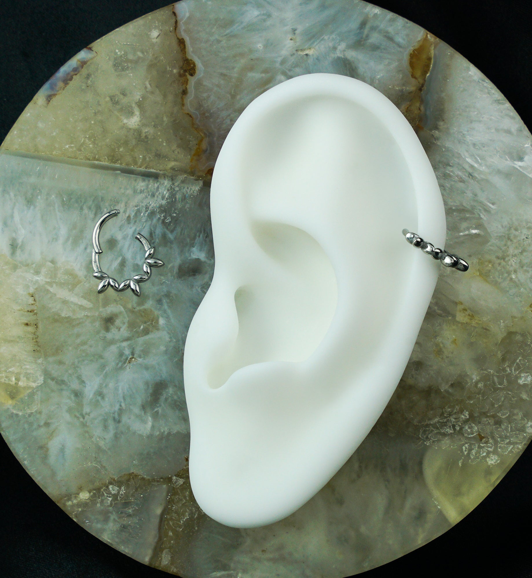 Olive Leaves Stainless Steel Hinged Segment Ring