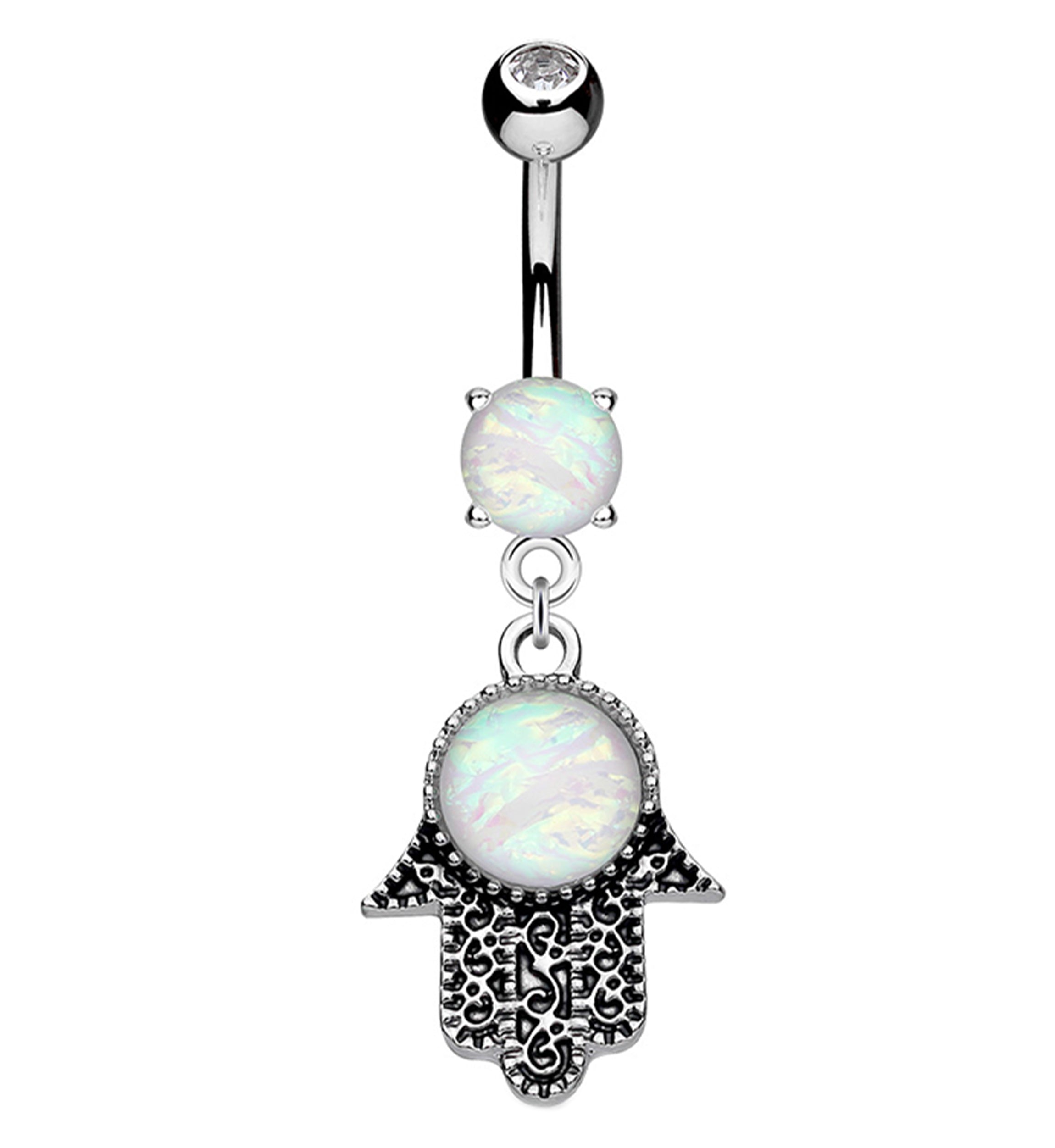 Opal Hamsa Hand Belly Button Ring