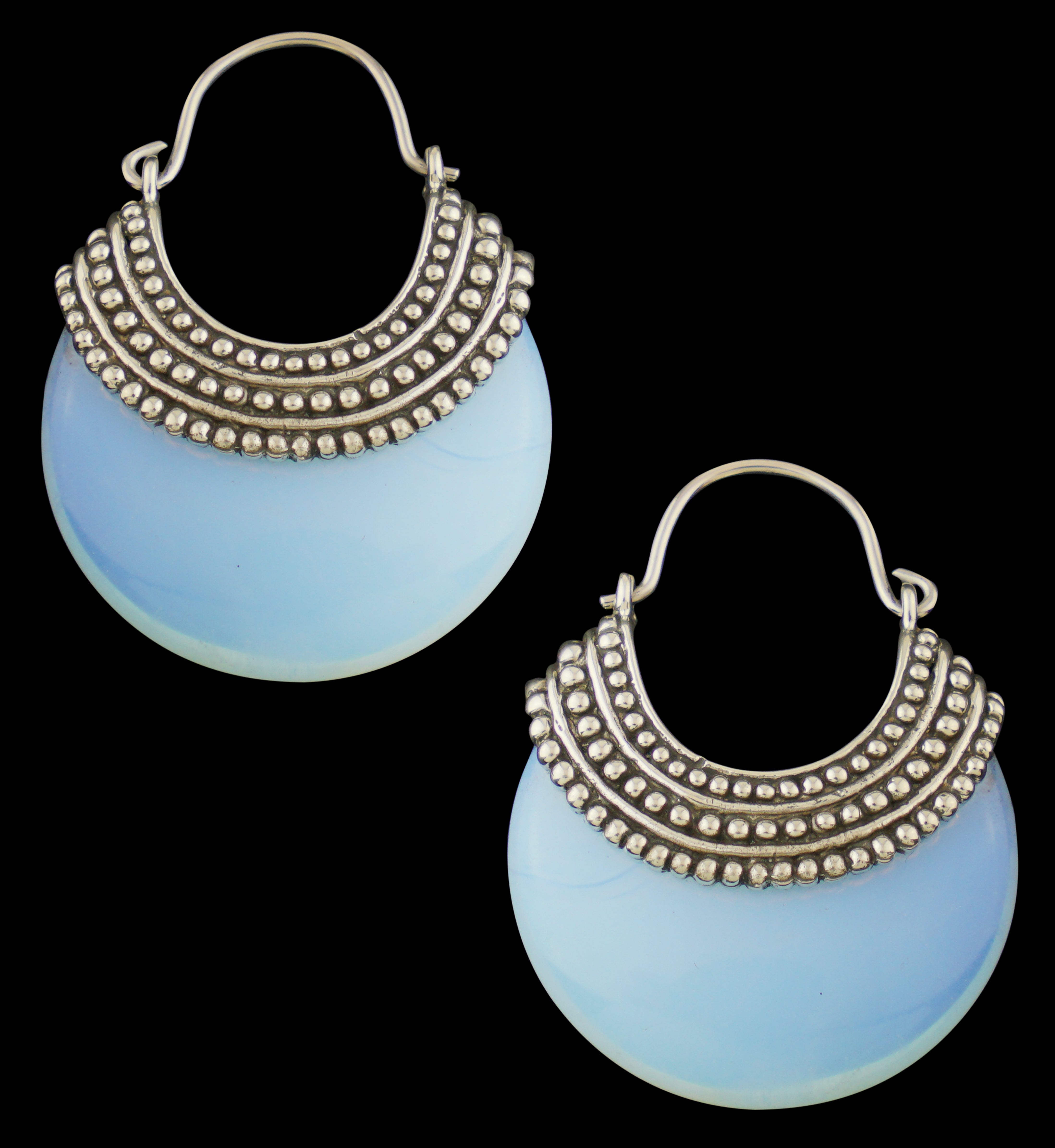 Opalite Beaded White Brass Stone Earrings