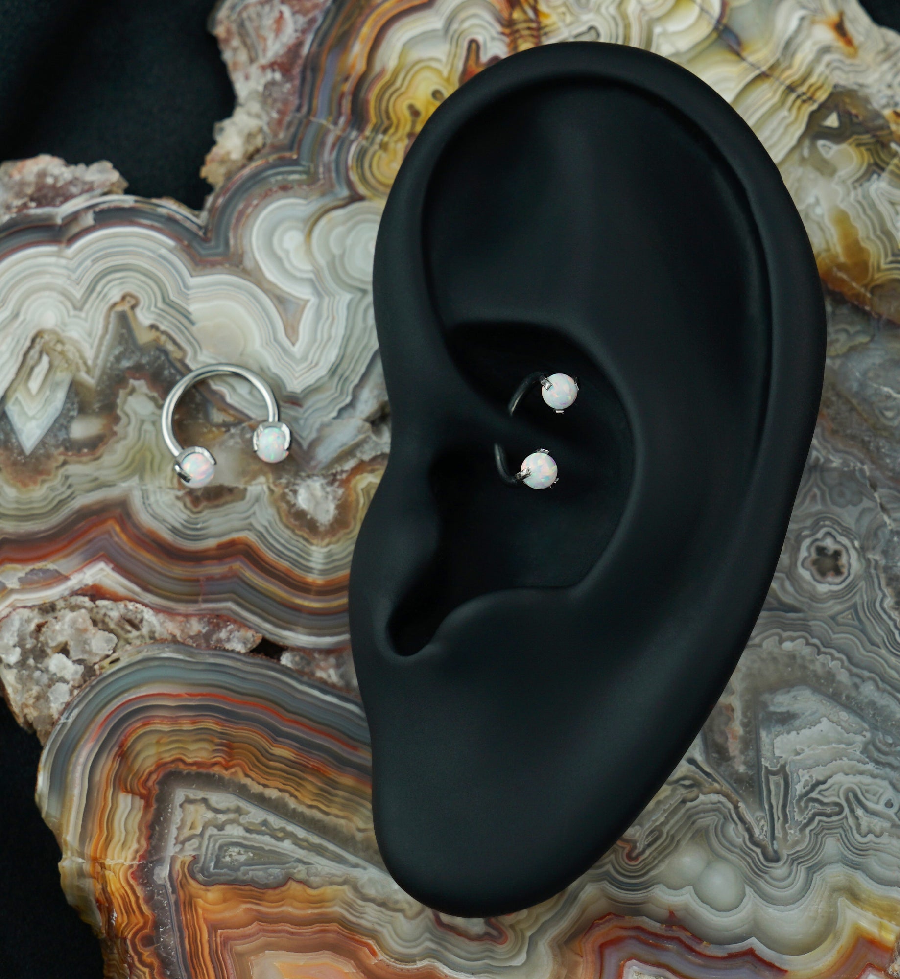 Opalite Claw Stainless Steel Circular Barbell