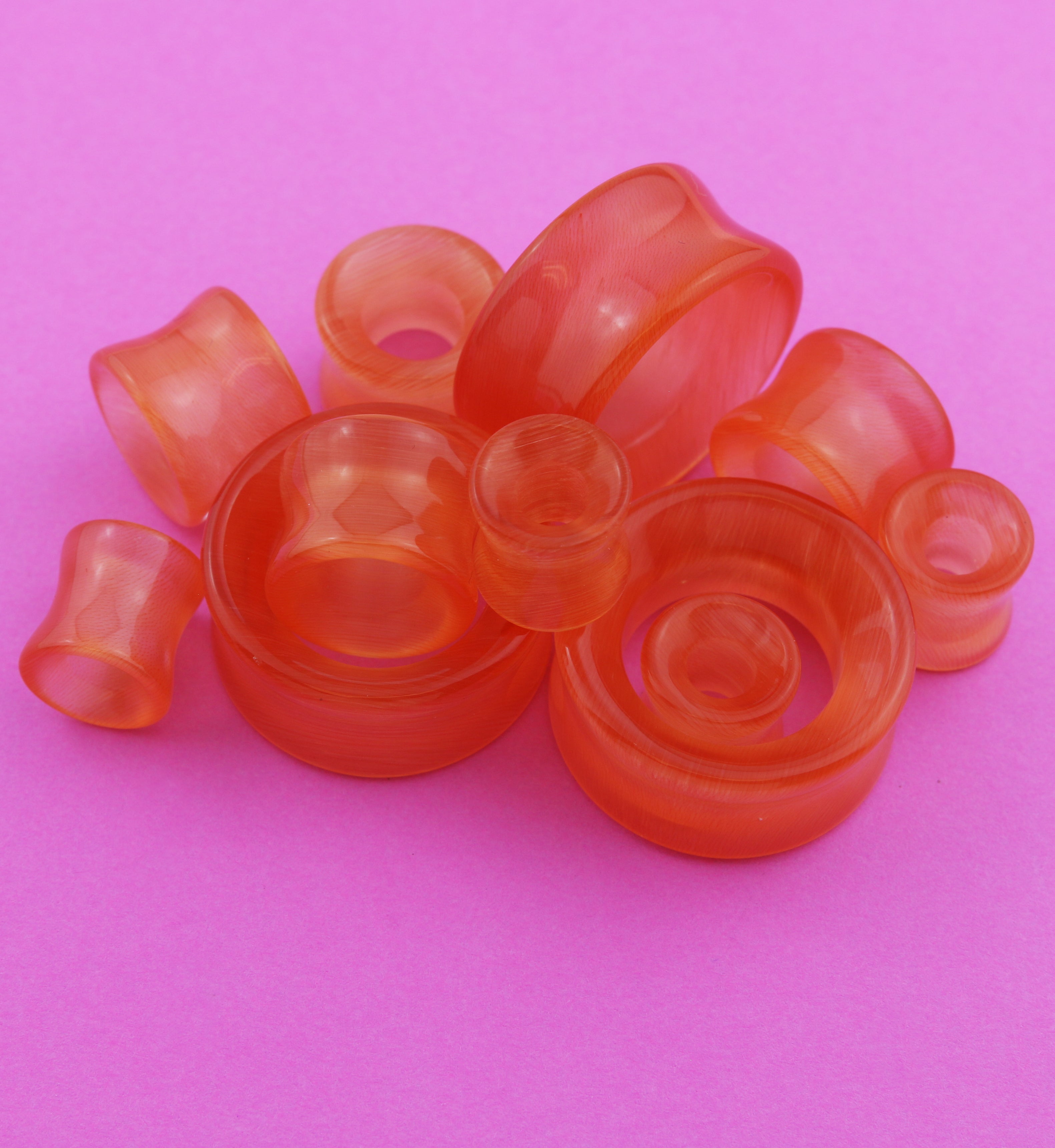 Orange Cat's Eye Glass Tunnel Plugs