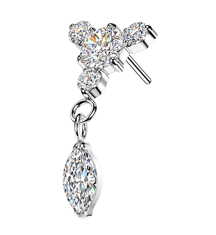 Orbit Trio Marquise CZ Dangle Titanium Threadless Top
