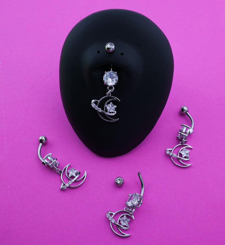 Orbital Moon Dangle Stainless Steel Belly Button Ring