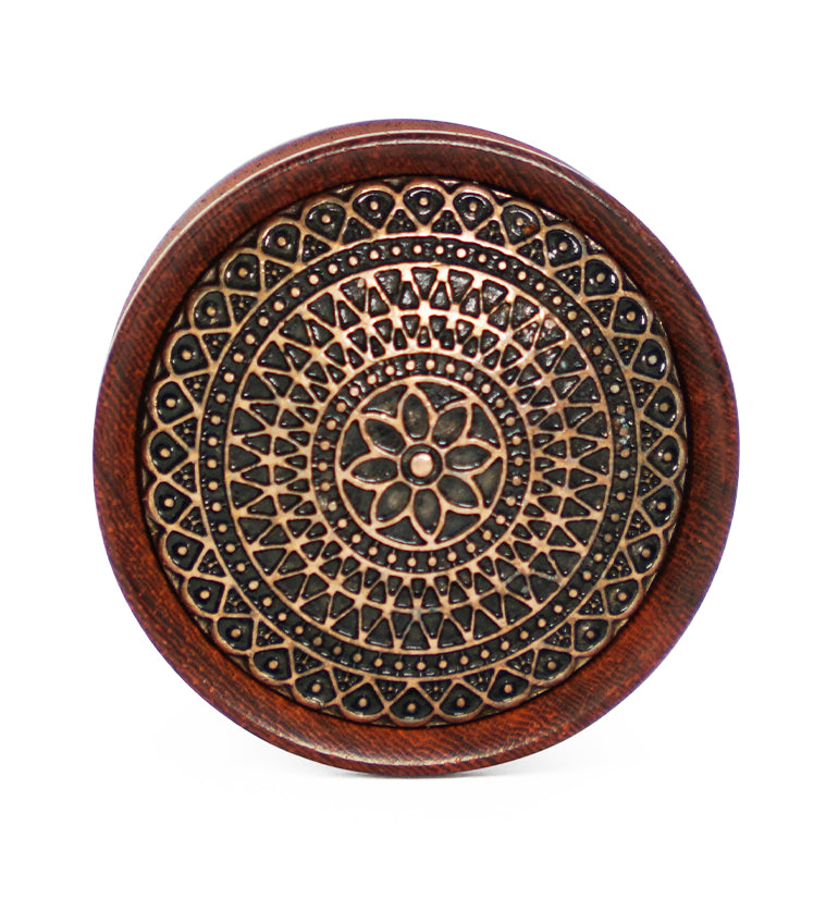 Rose Wood Plugs With Lotus Ornament Inlay
