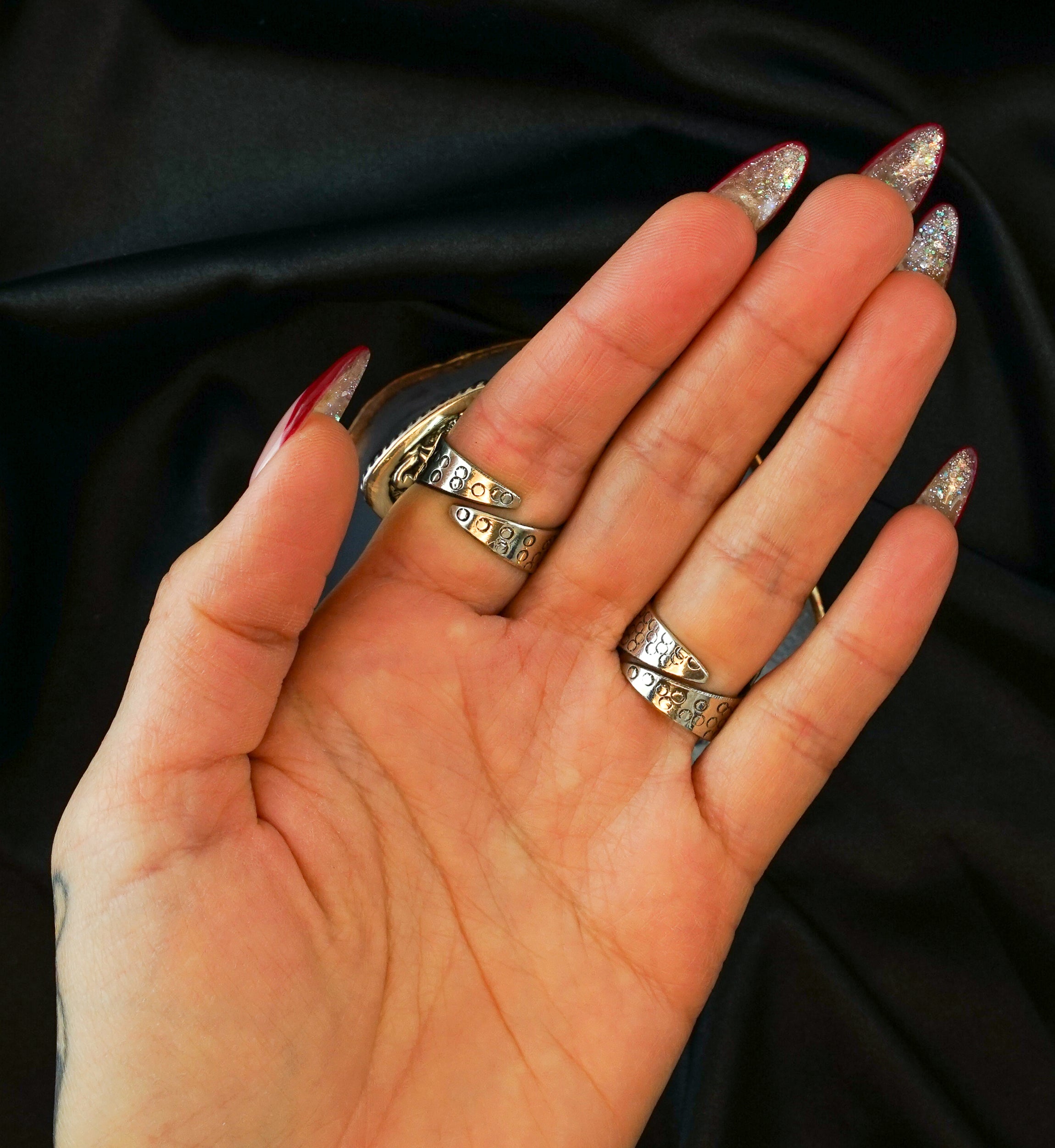 Ornate Crazy Lace Agate Stone White Brass Ring