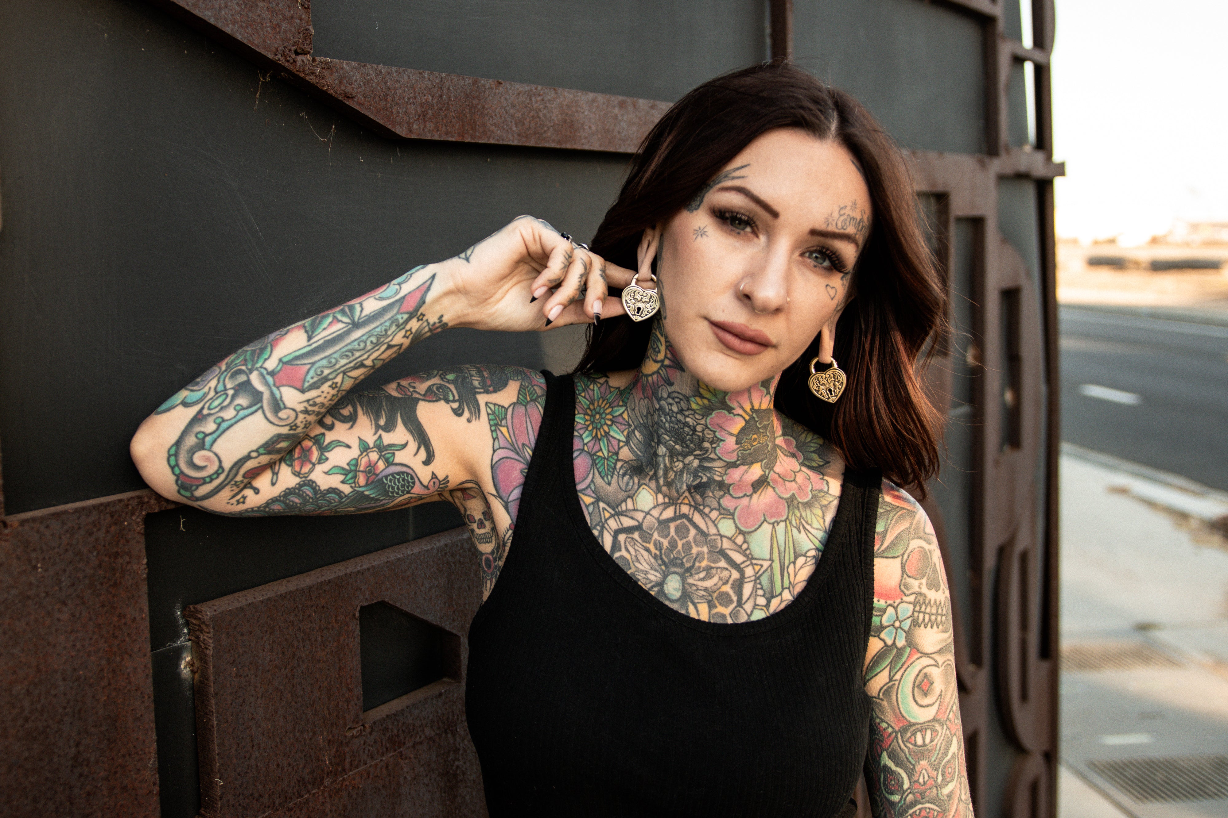 Ornate Heart Lock Brass Hinged Ear Weights