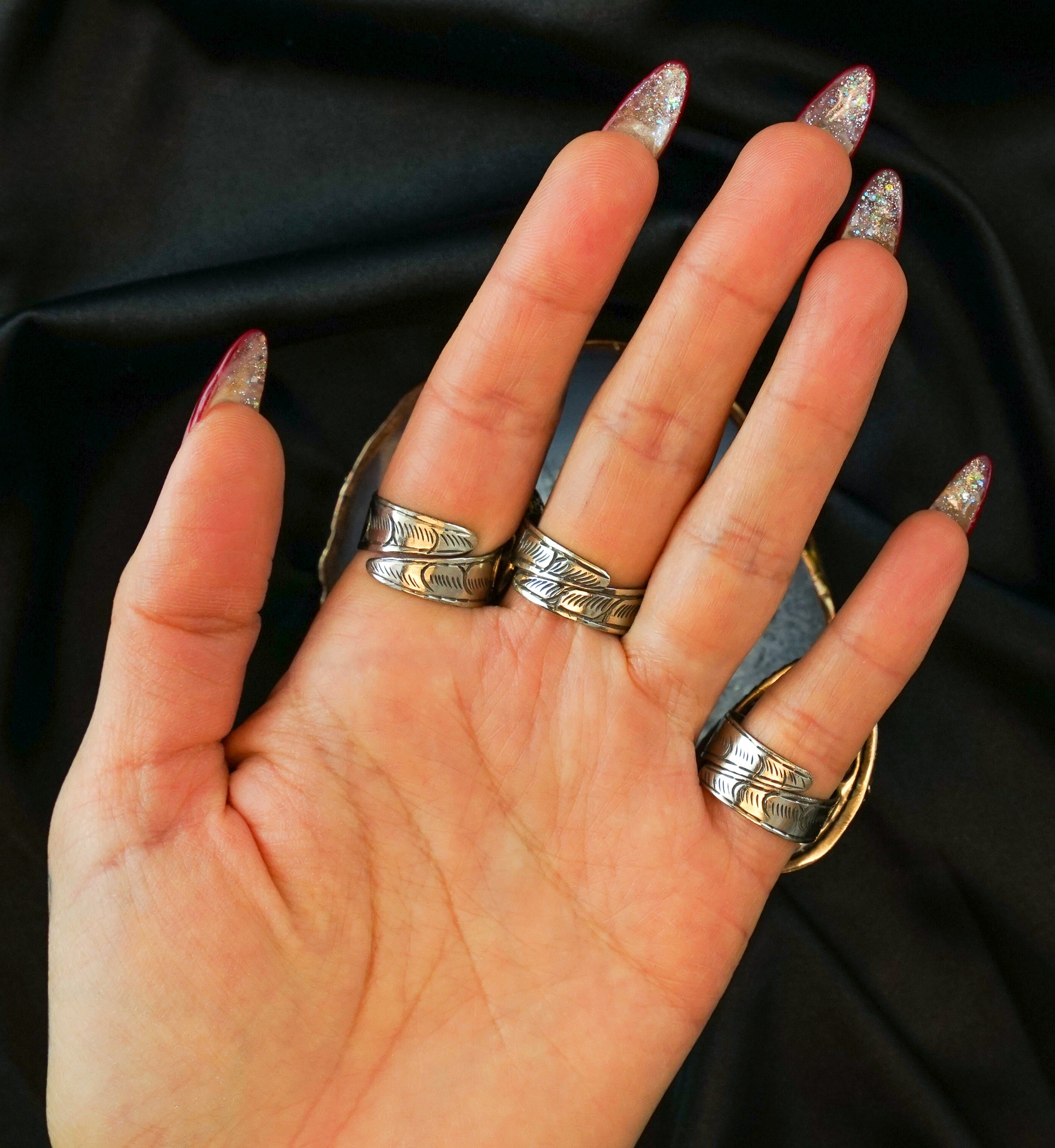 Ornate Turquoise Stone White Brass Ring