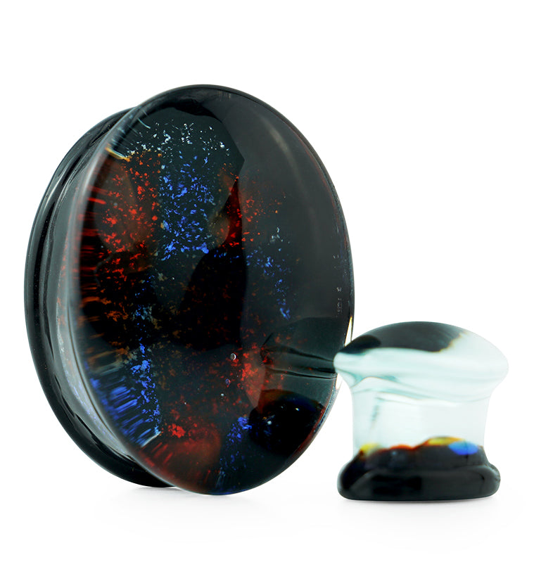 Oval Campfire Dichroic Glass Double Flare Plugs