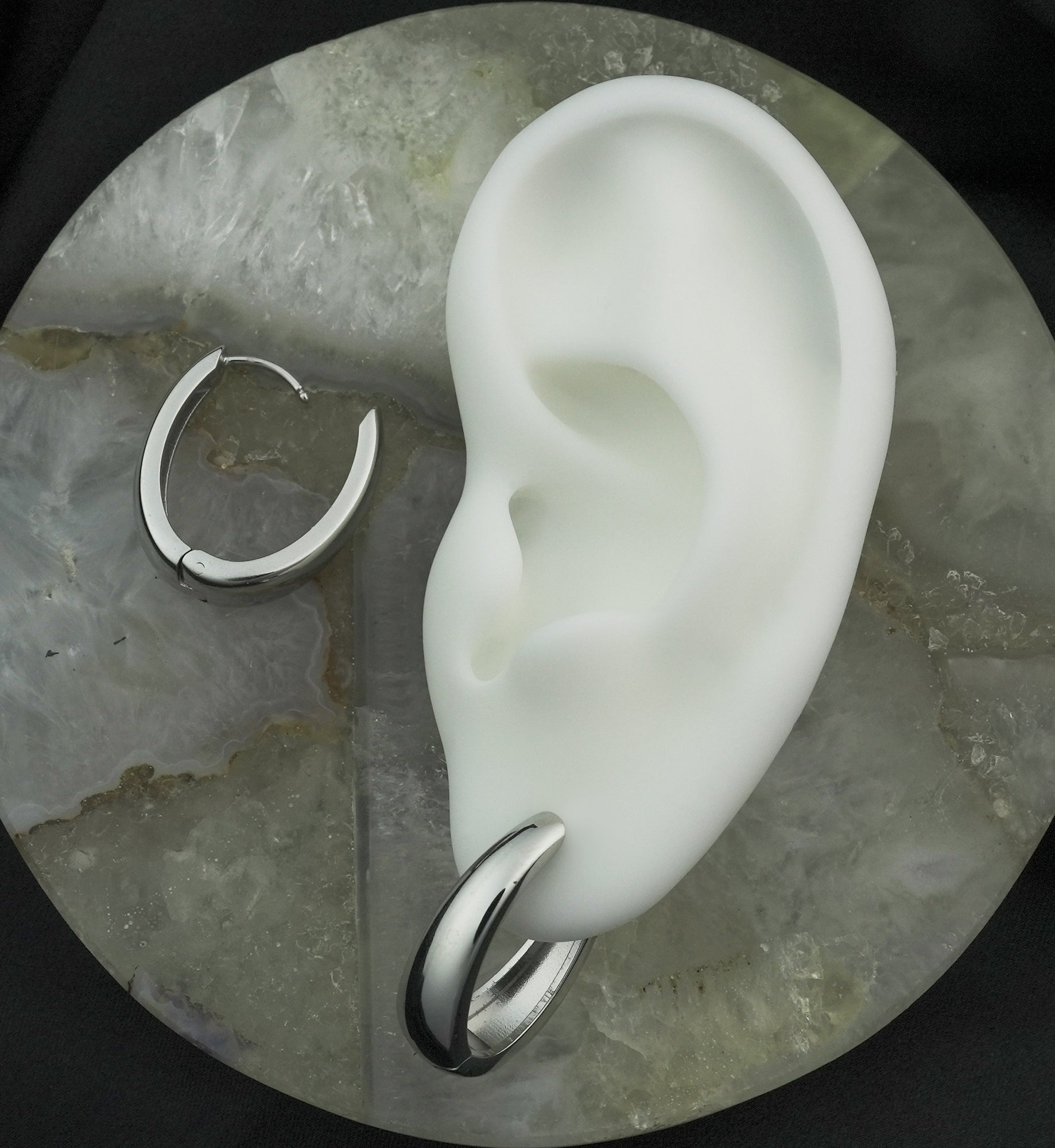 Oval Stainless Steel Hinged Hoop Huggie Earrings