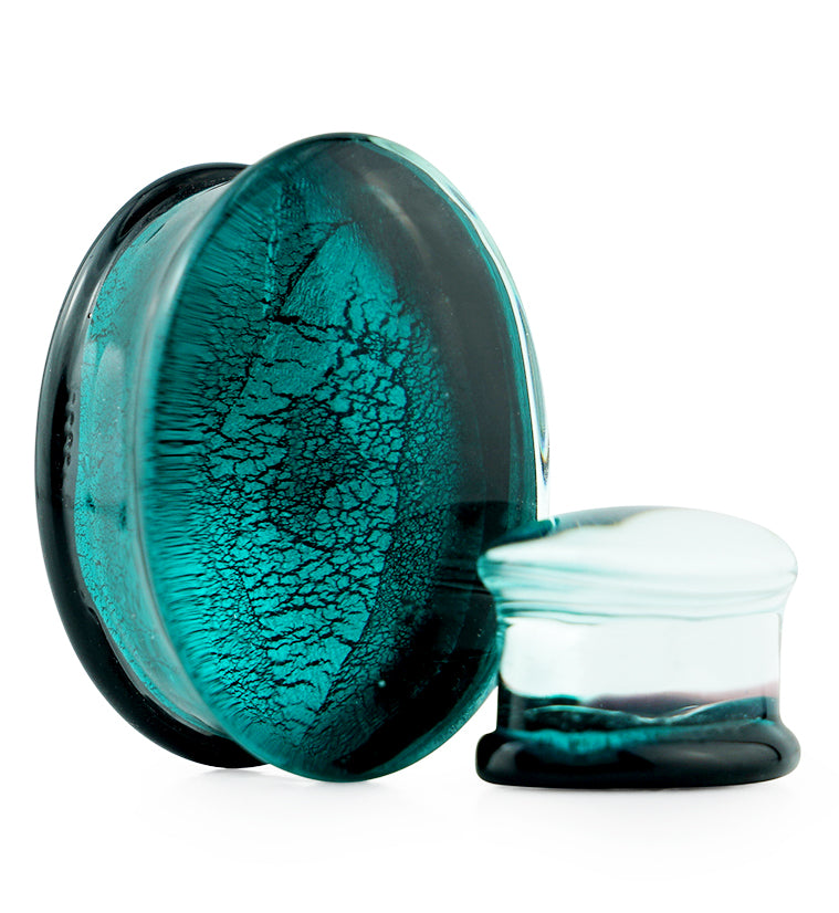Oval Teal Dichroic Glass Double Flare Plugs