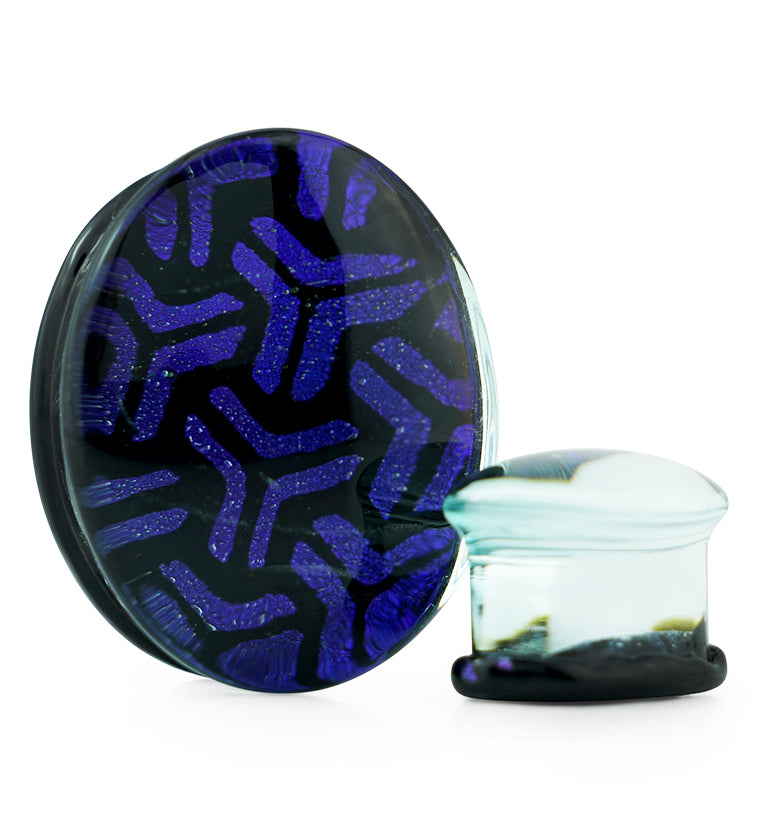 Oval Isometric Blurple Dichroic Glass Double Flare Plugs