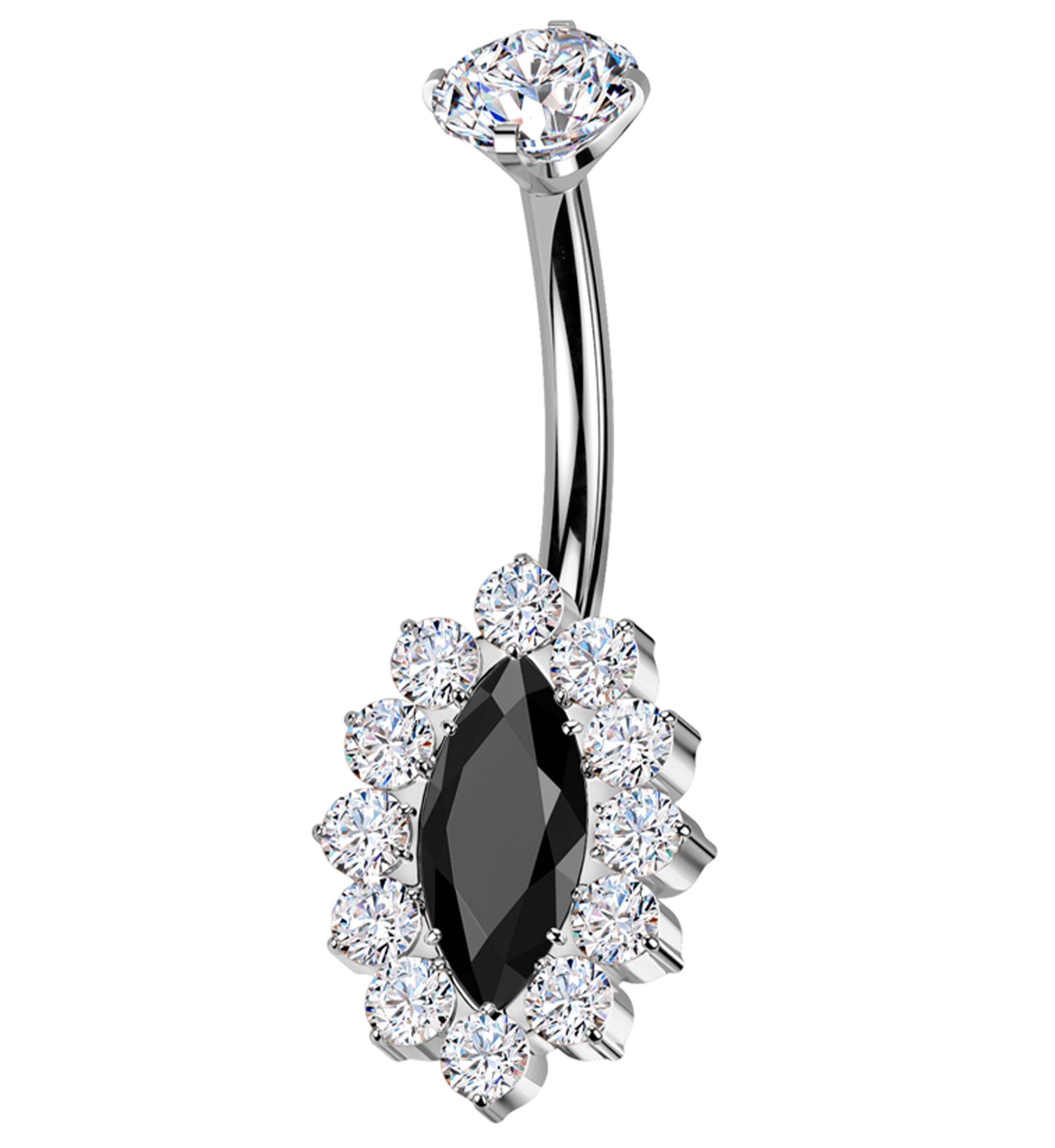 Ovoid Marquise Black CZ Titanium Internally Threaded Belly Button Ring