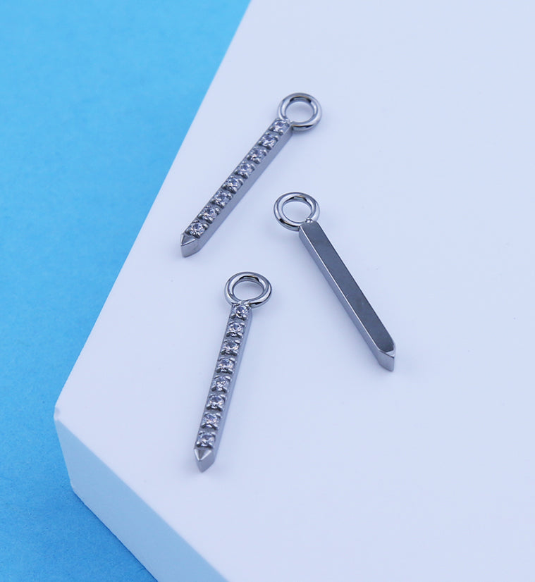 Pave Clear CZ Post Titanium Charm
