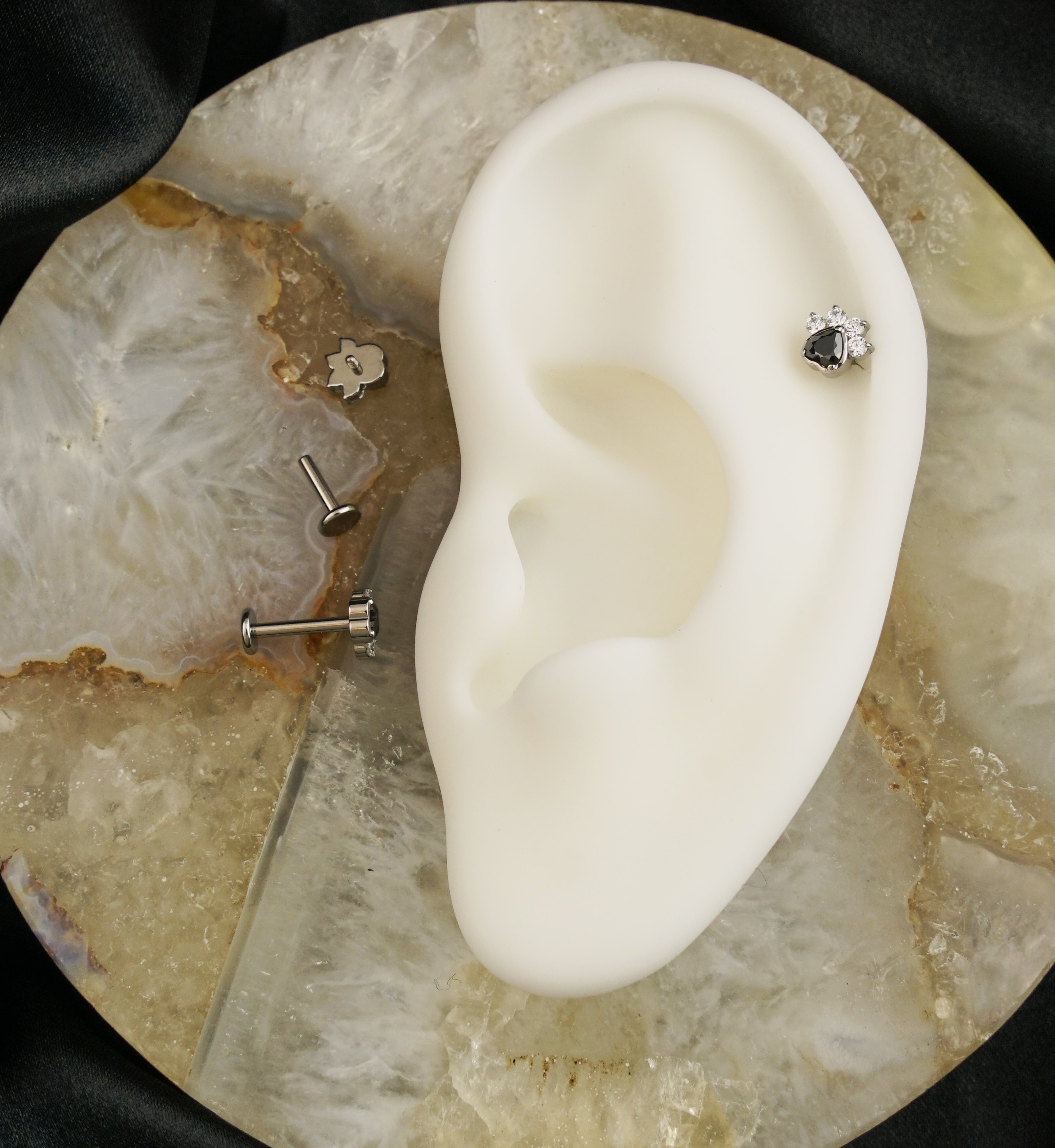 Paw Print Love Black CZ Internally Threaded Titanium Labret