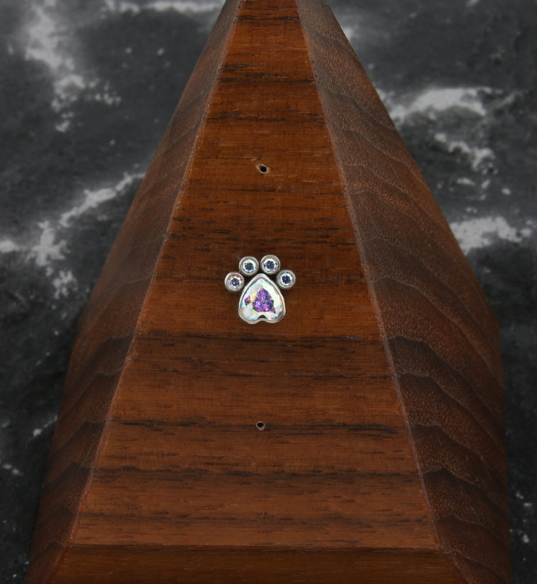 Paw Rainbow Aurora CZ Titanium Threadless Top