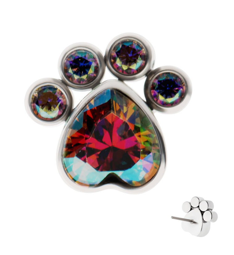 Paw Rainbow Aurora CZ Titanium Threadless Top