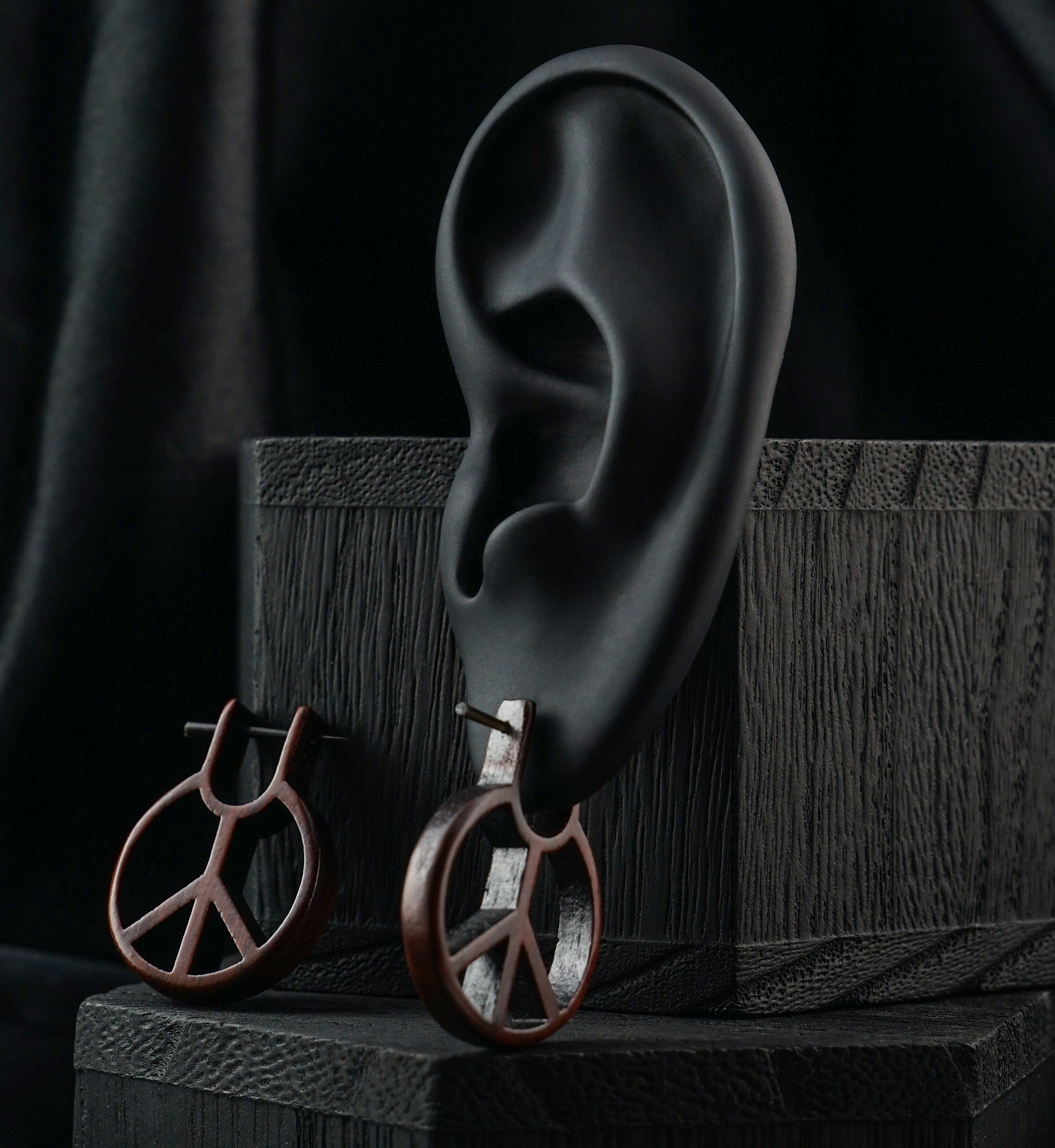 Peace Hoop Narra Wood Earrings