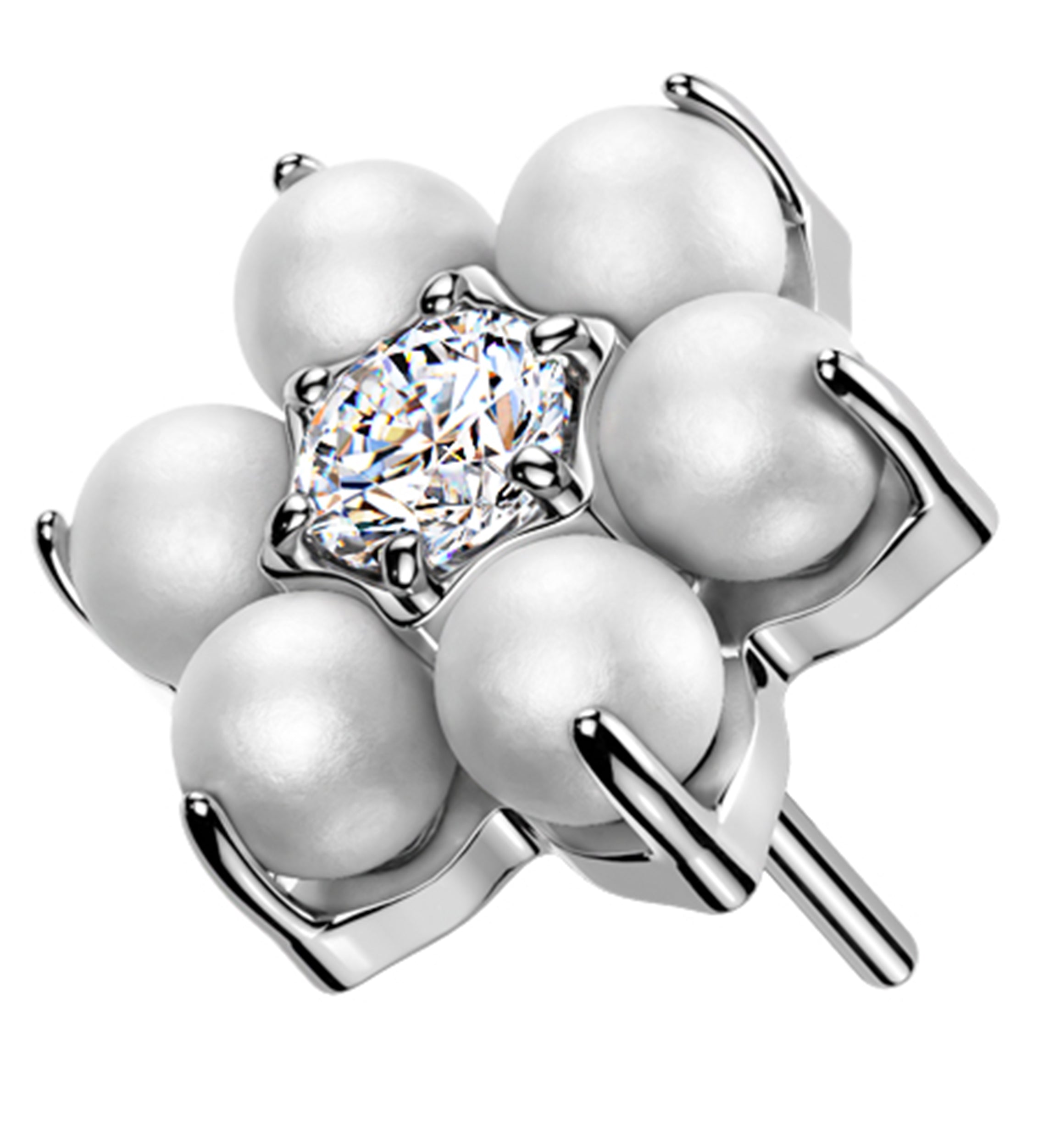 Pearl Flower Clear CZ Titanium Threadless Top