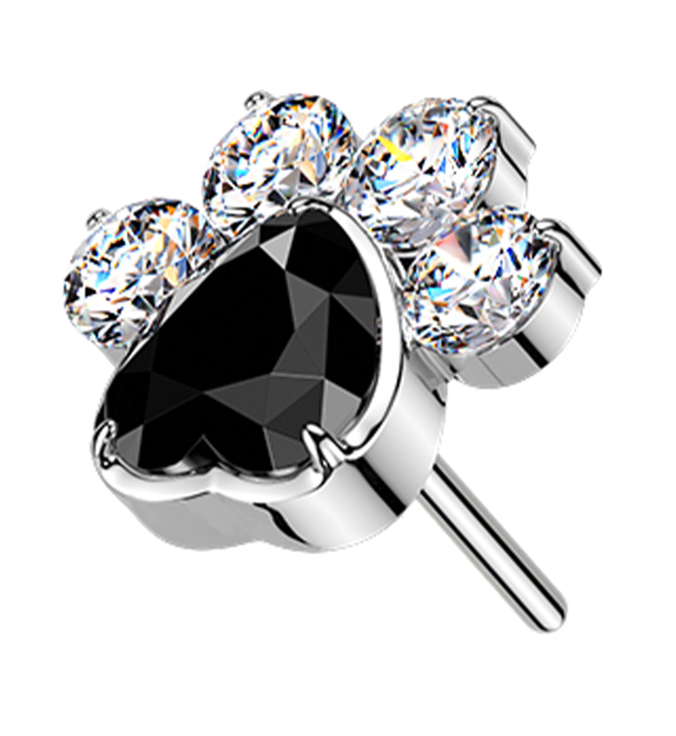 Pet Paw Clear And Black CZ Threadless Titanium Top