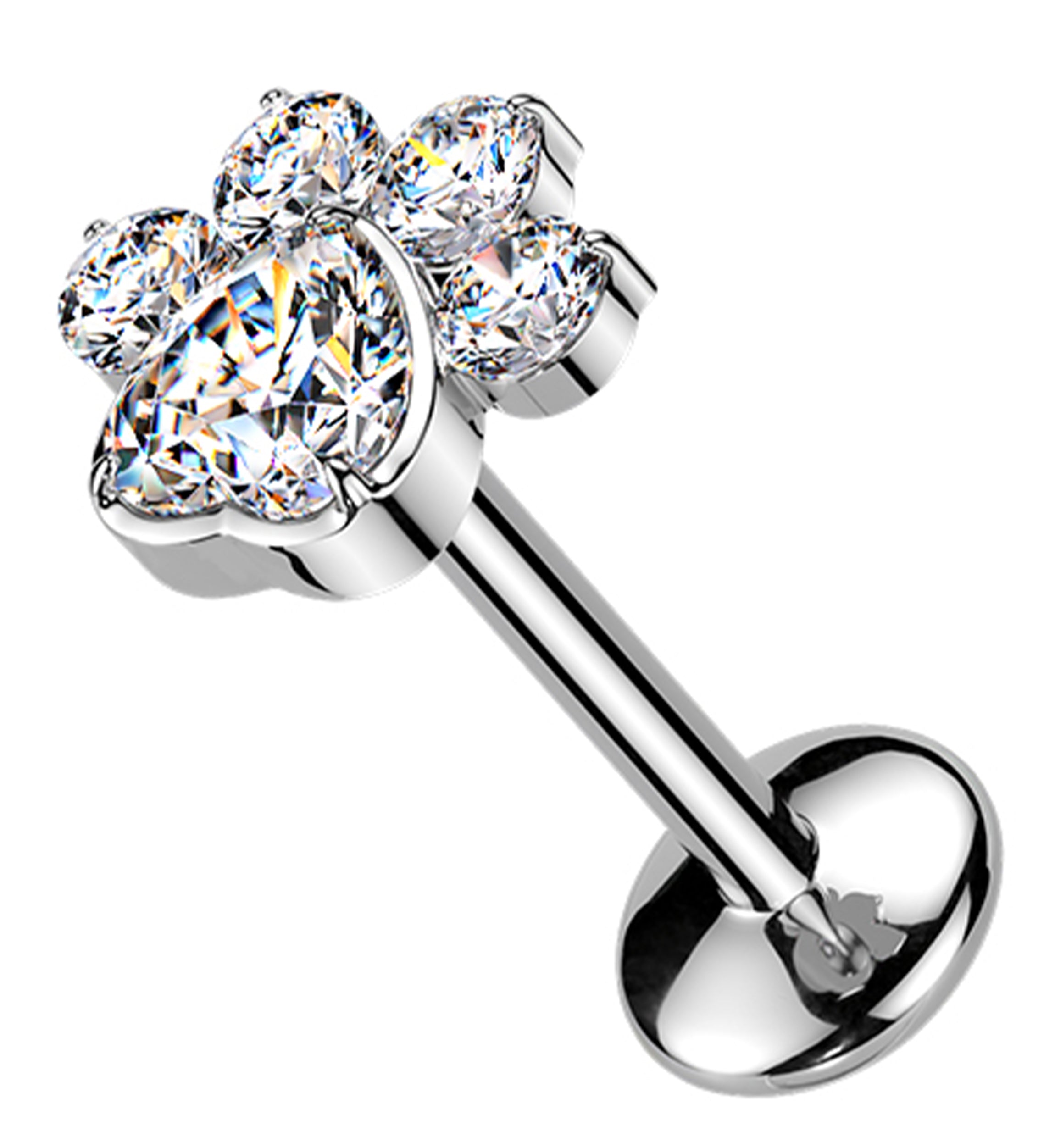 Pet Paw Clear CZ Threadless Titanium Labret