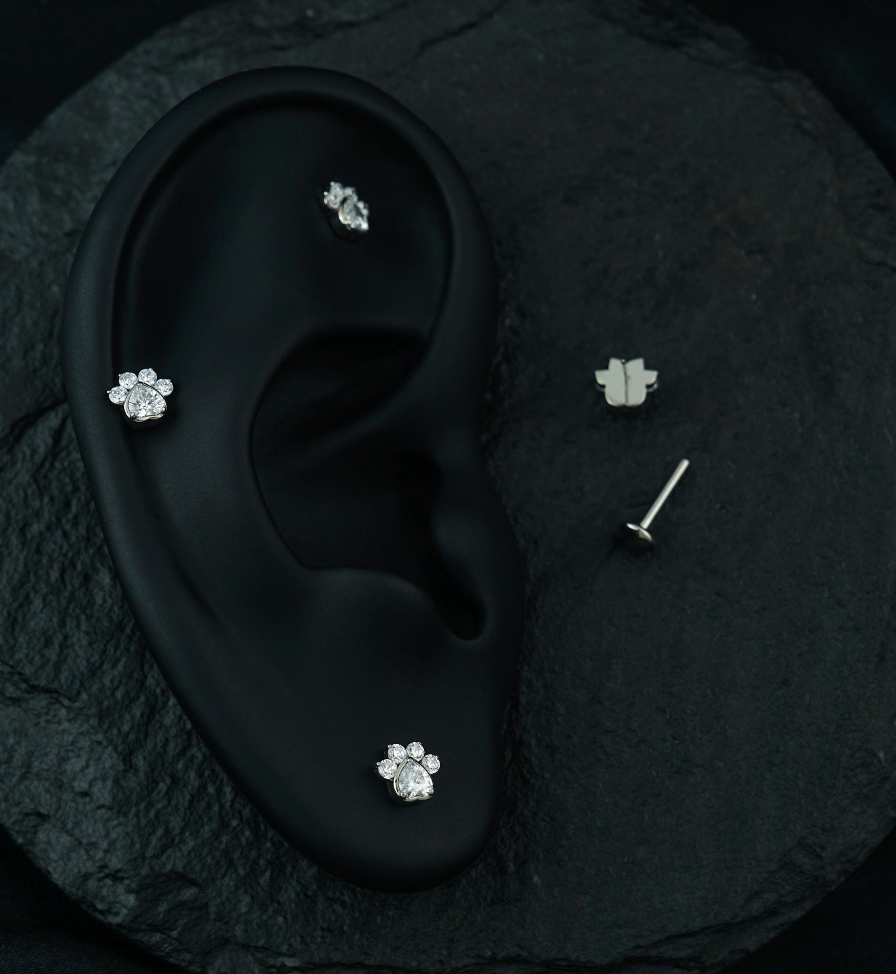 Pet Paw Clear CZ Threadless Titanium Labret
