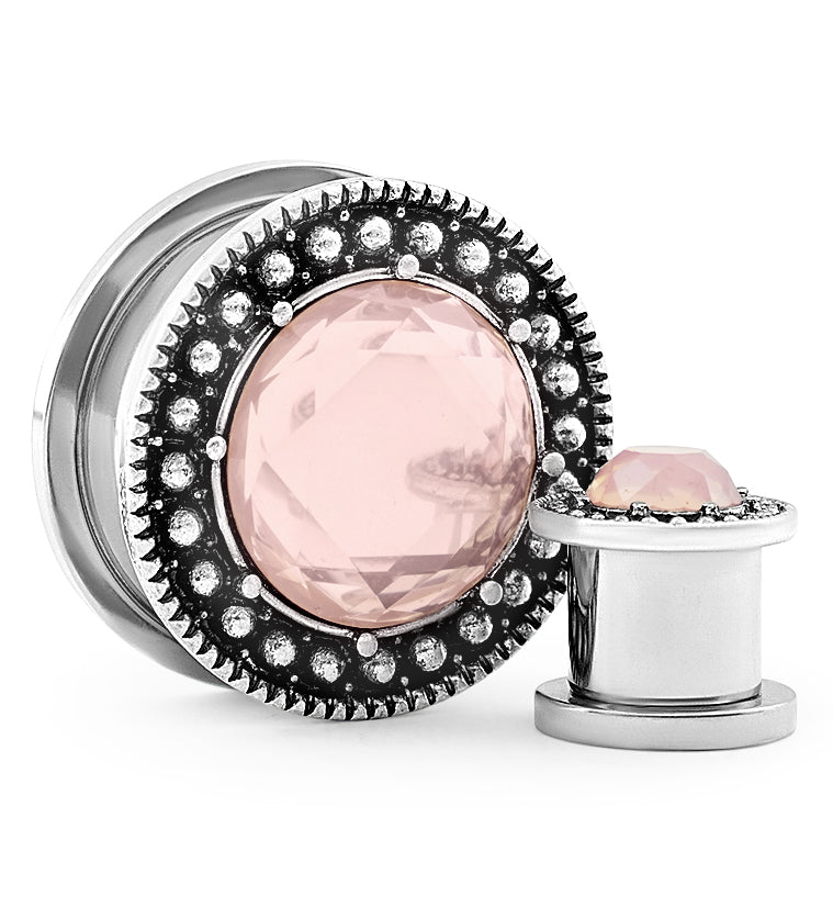 Beaded Centered Pink CZ Plugs