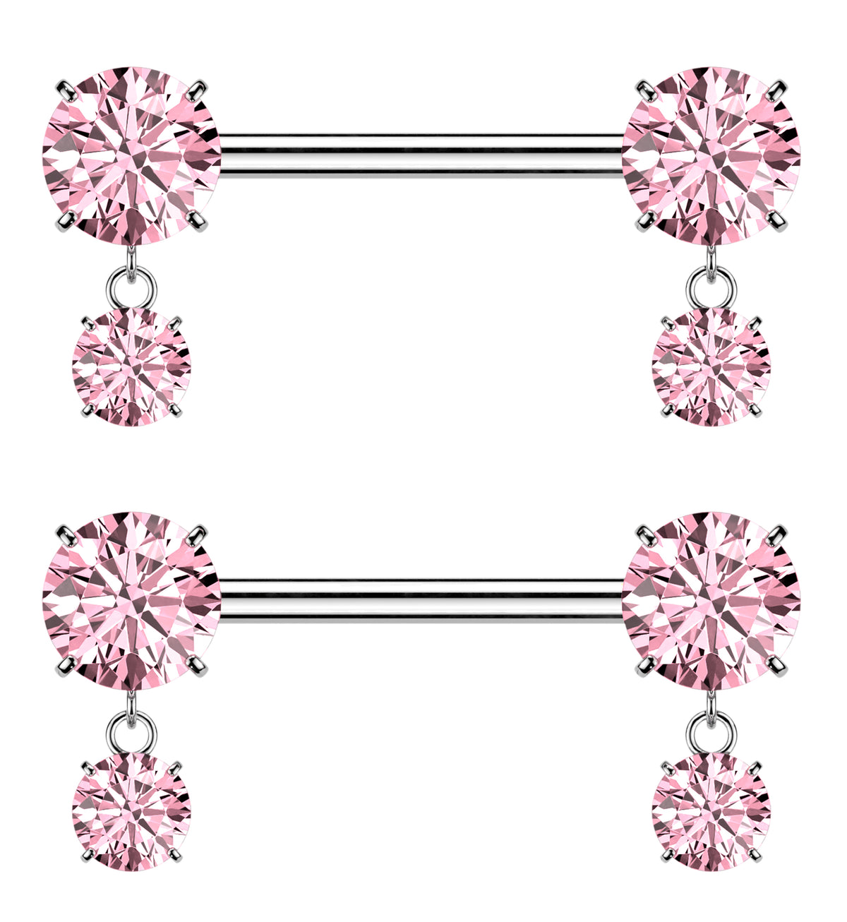Pink CZ Dangle Titanium Threadless Nipple Barbells