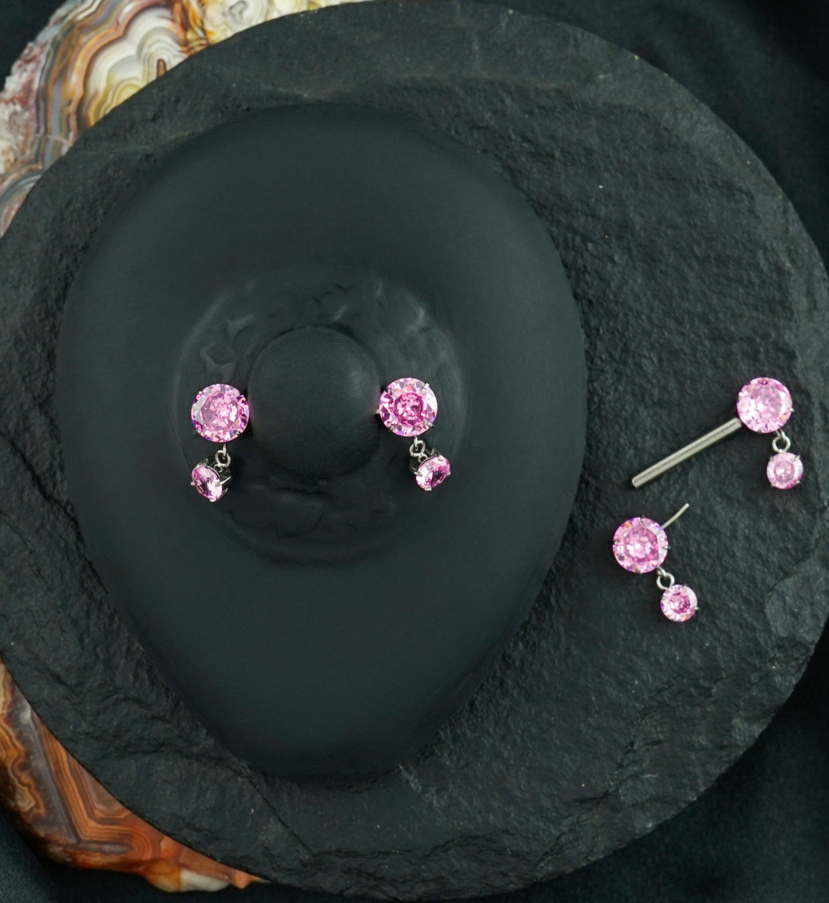 Pink CZ Dangle Titanium Threadless Nipple Barbells