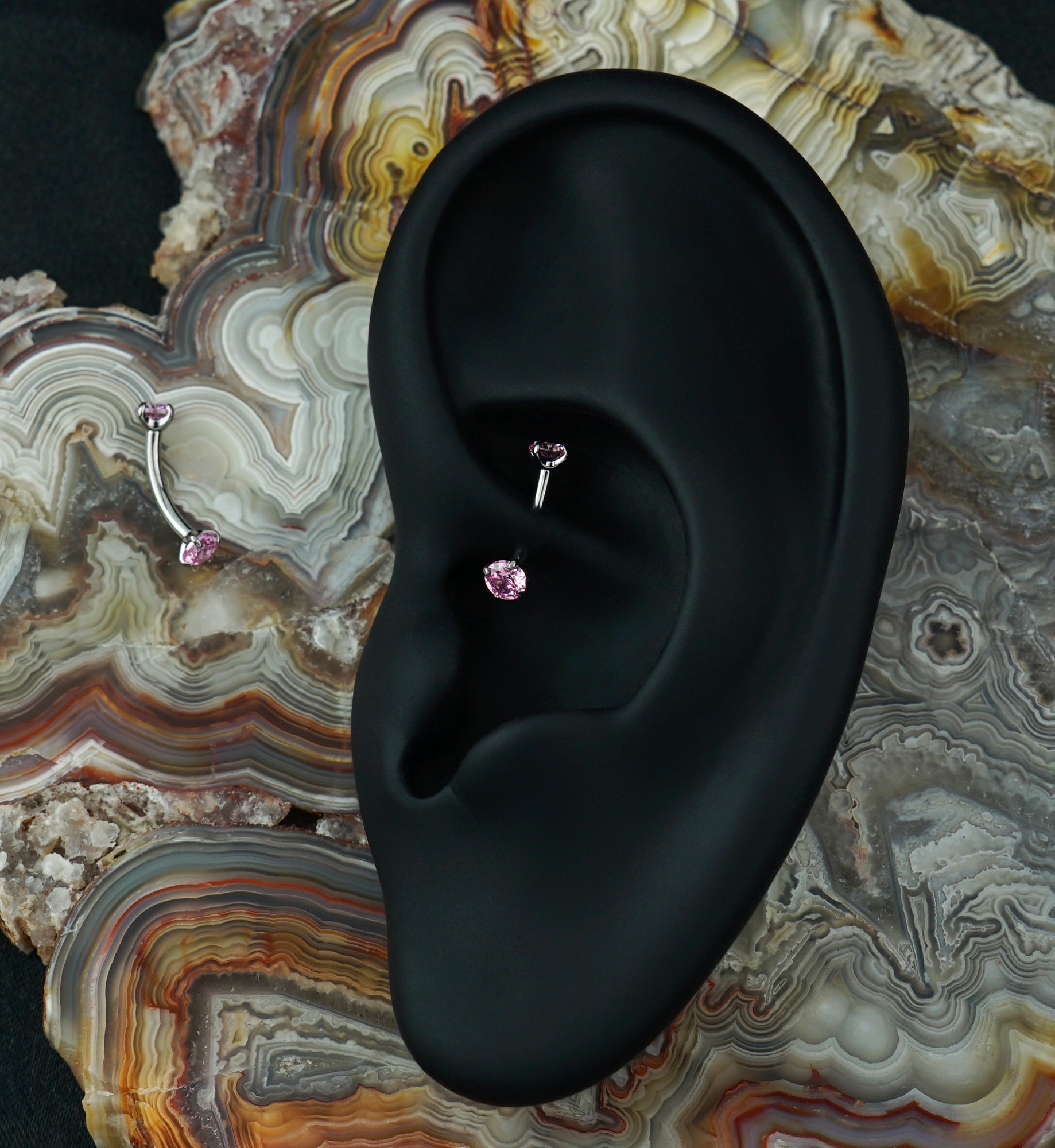 Pink CZ Double Prong Titanium Curved Barbell