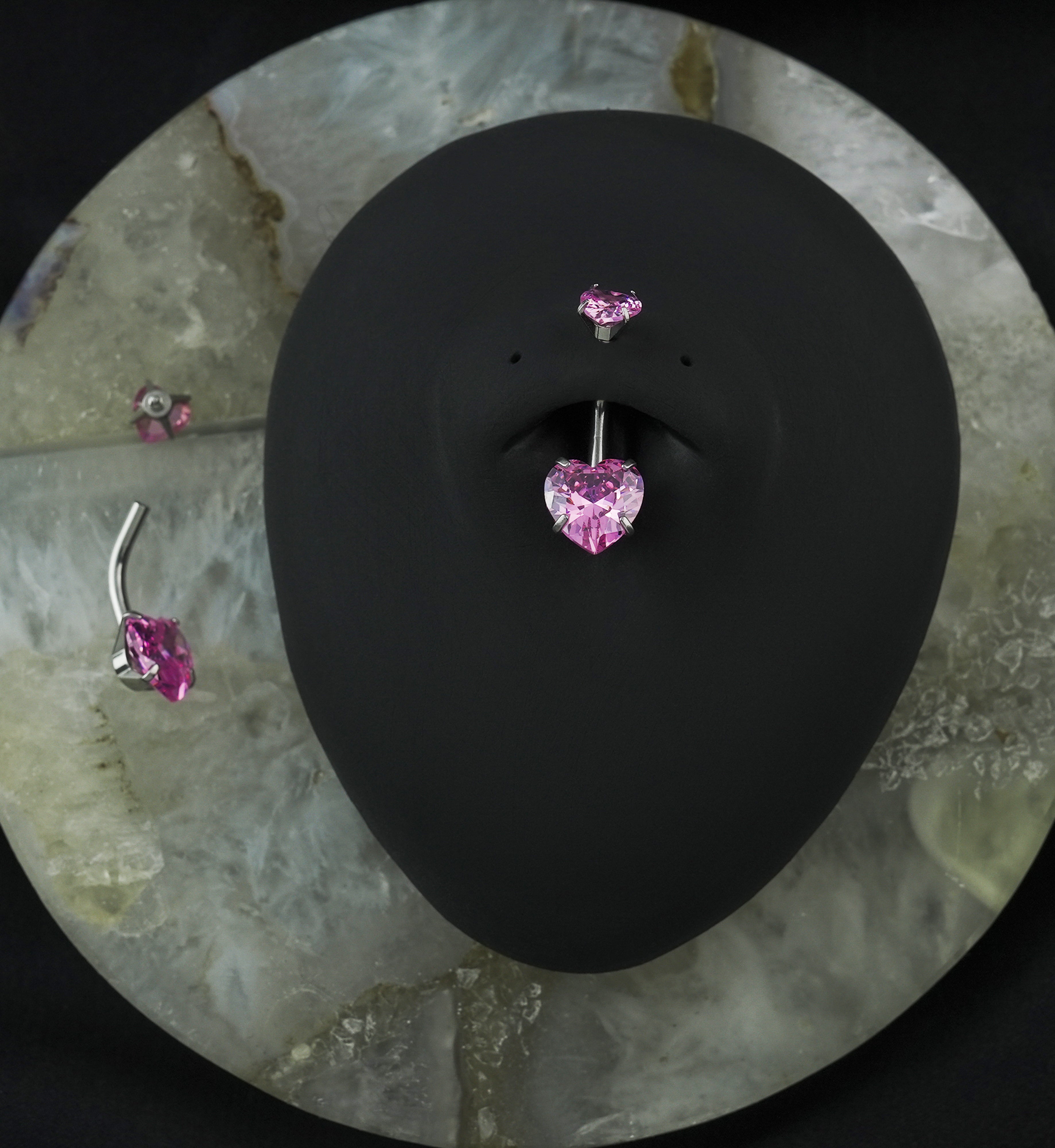 Pink CZ Heart Internally Threaded Belly Button Ring