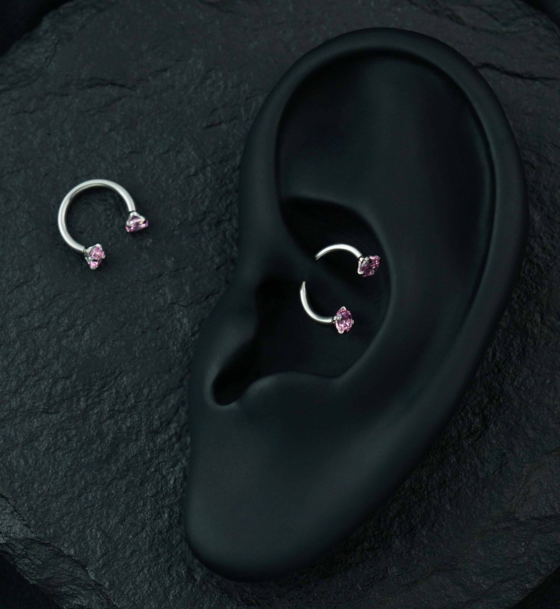 Pink CZ Prong Set Circular Barbell