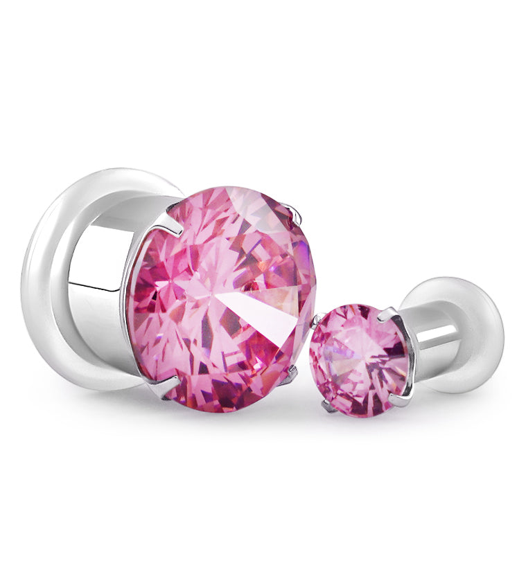 Pink CZ Stainless Steel Single Flare Plugs
