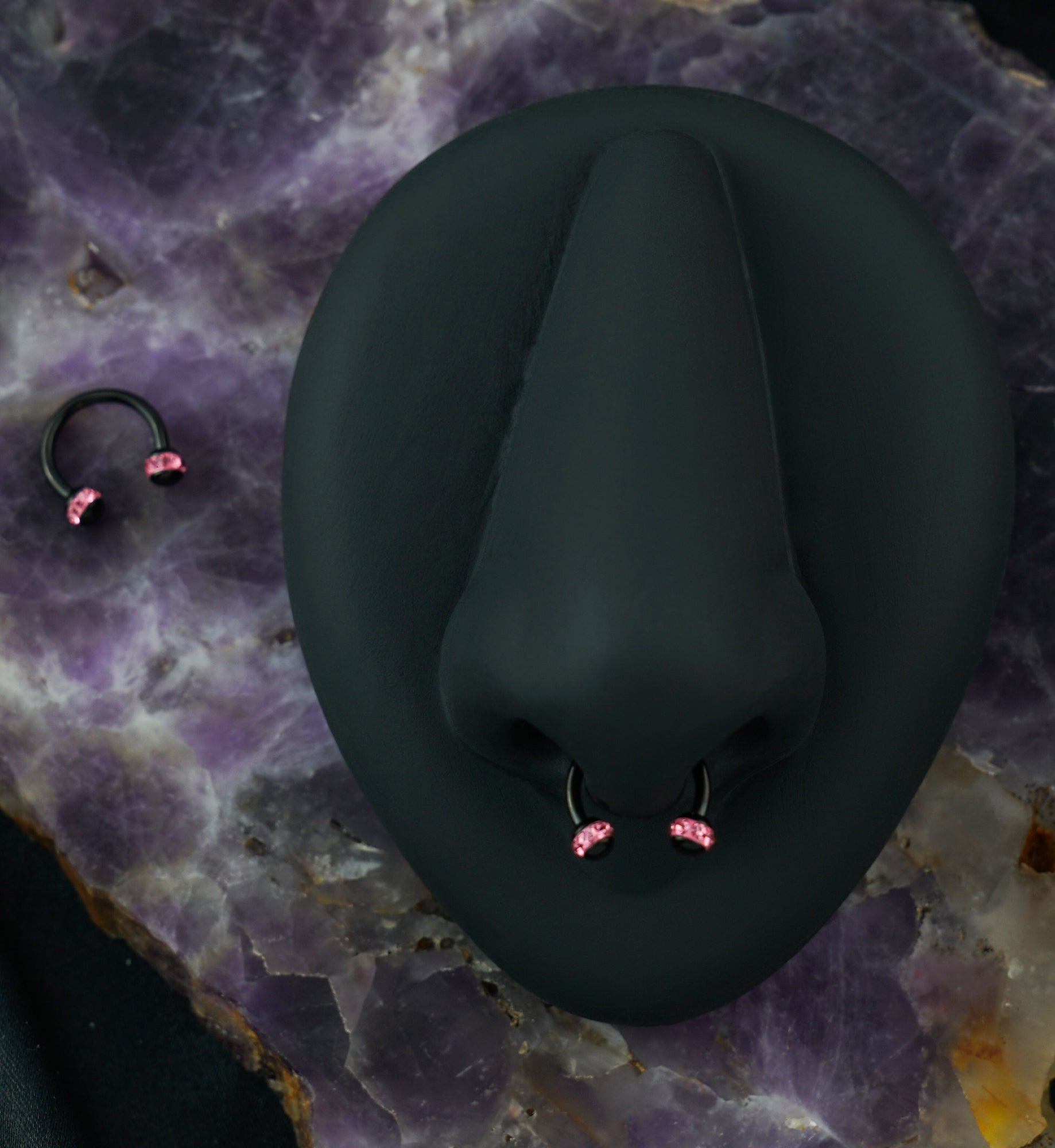 Pink Gem Orb Black Circular Barbell