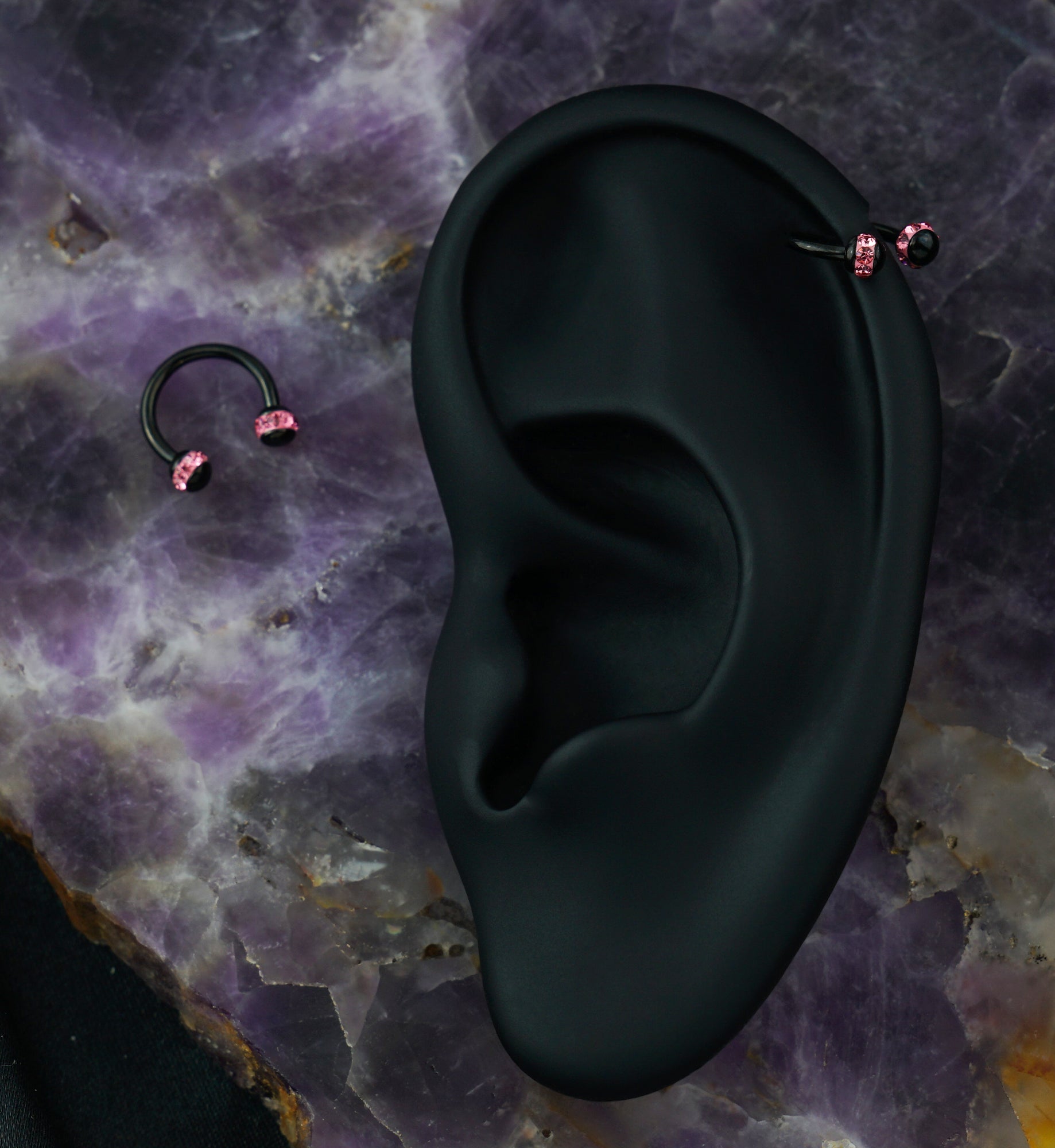 Pink Gem Orb Black Circular Barbell