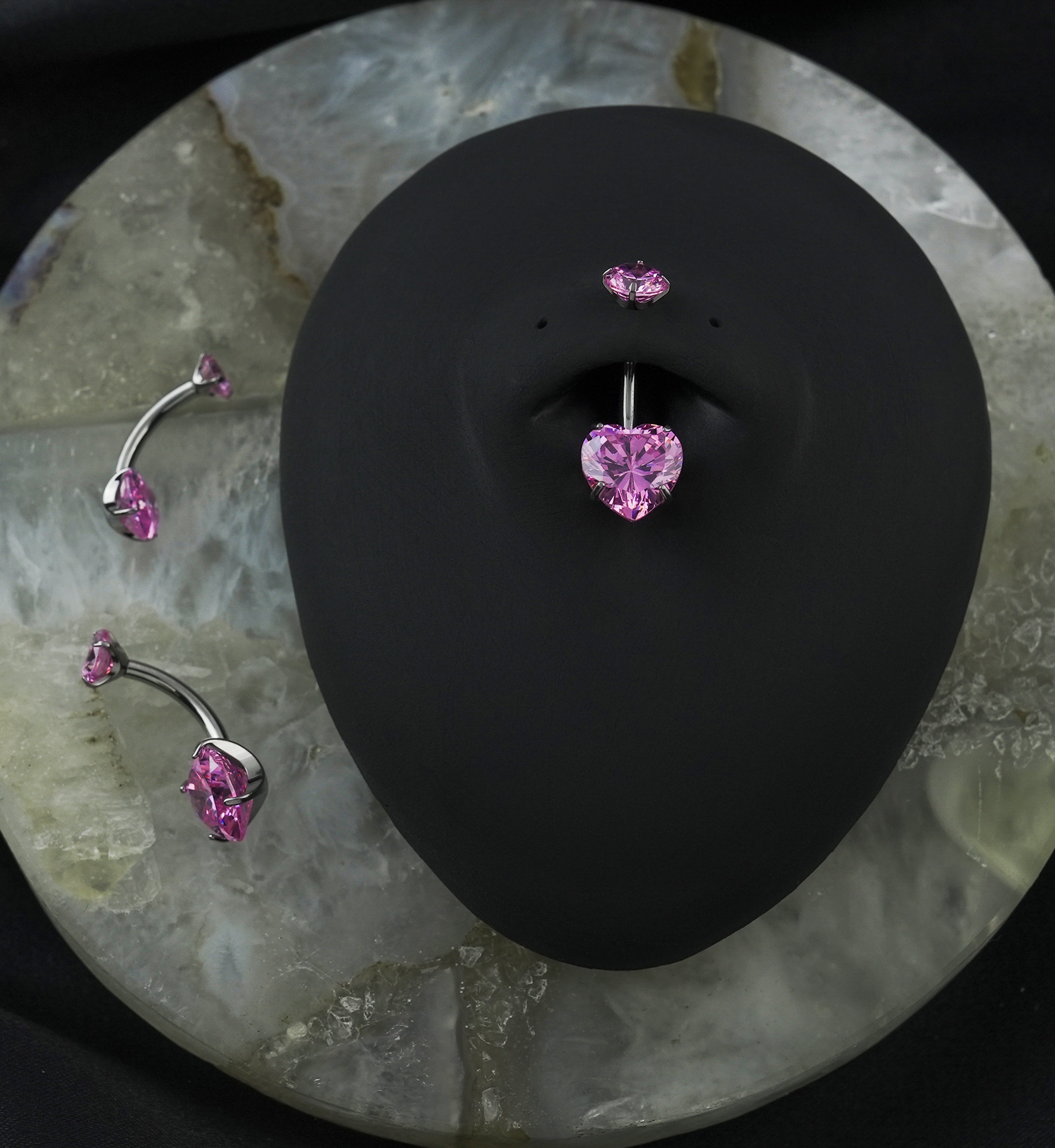 Pink Heart CZ Internally Threaded Titanium Belly Button Ring