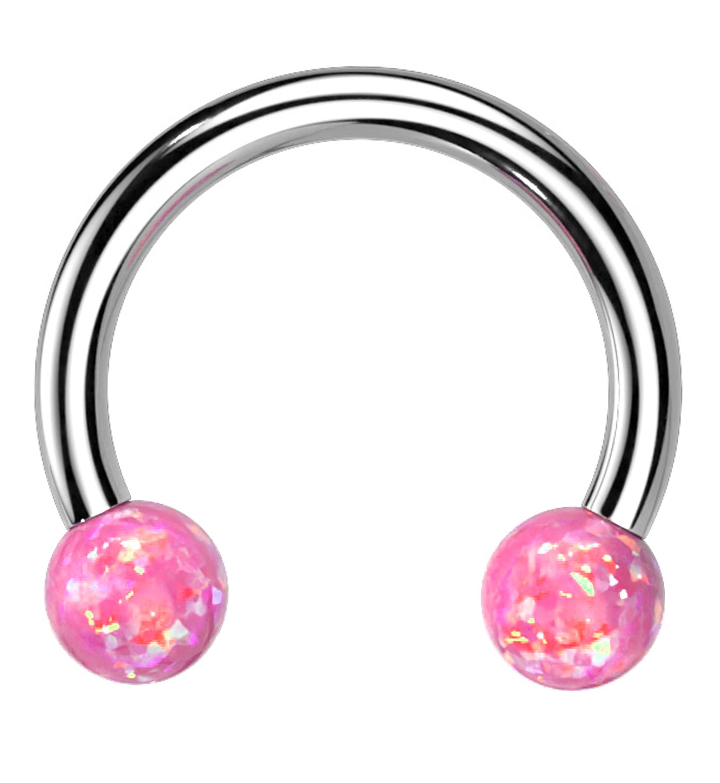 Pink Opalite Circular Stainless Steel Horseshoe Barbell