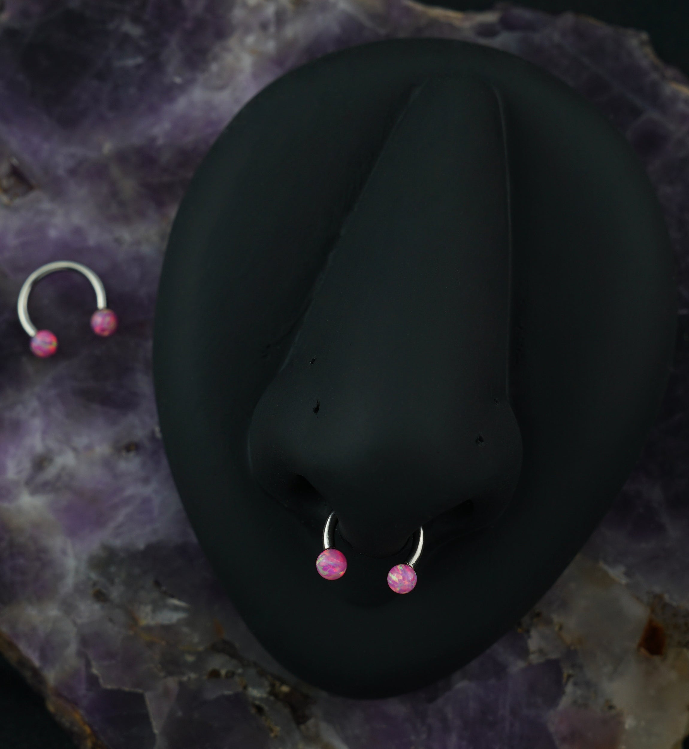 Pink Opalite Circular Stainless Steel Horseshoe Barbell