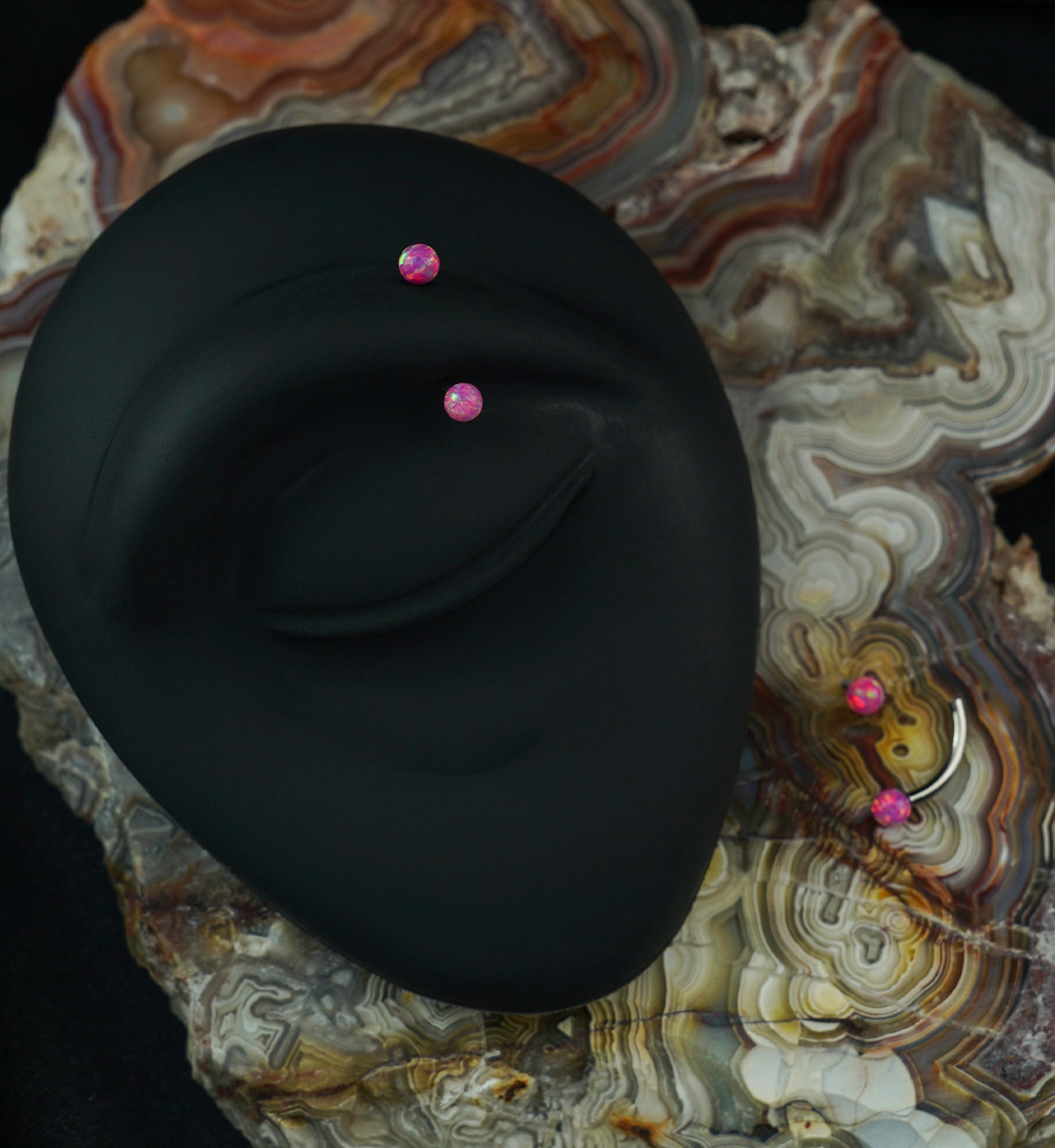 Pink Opalite Internally Threaded Curved Barbell