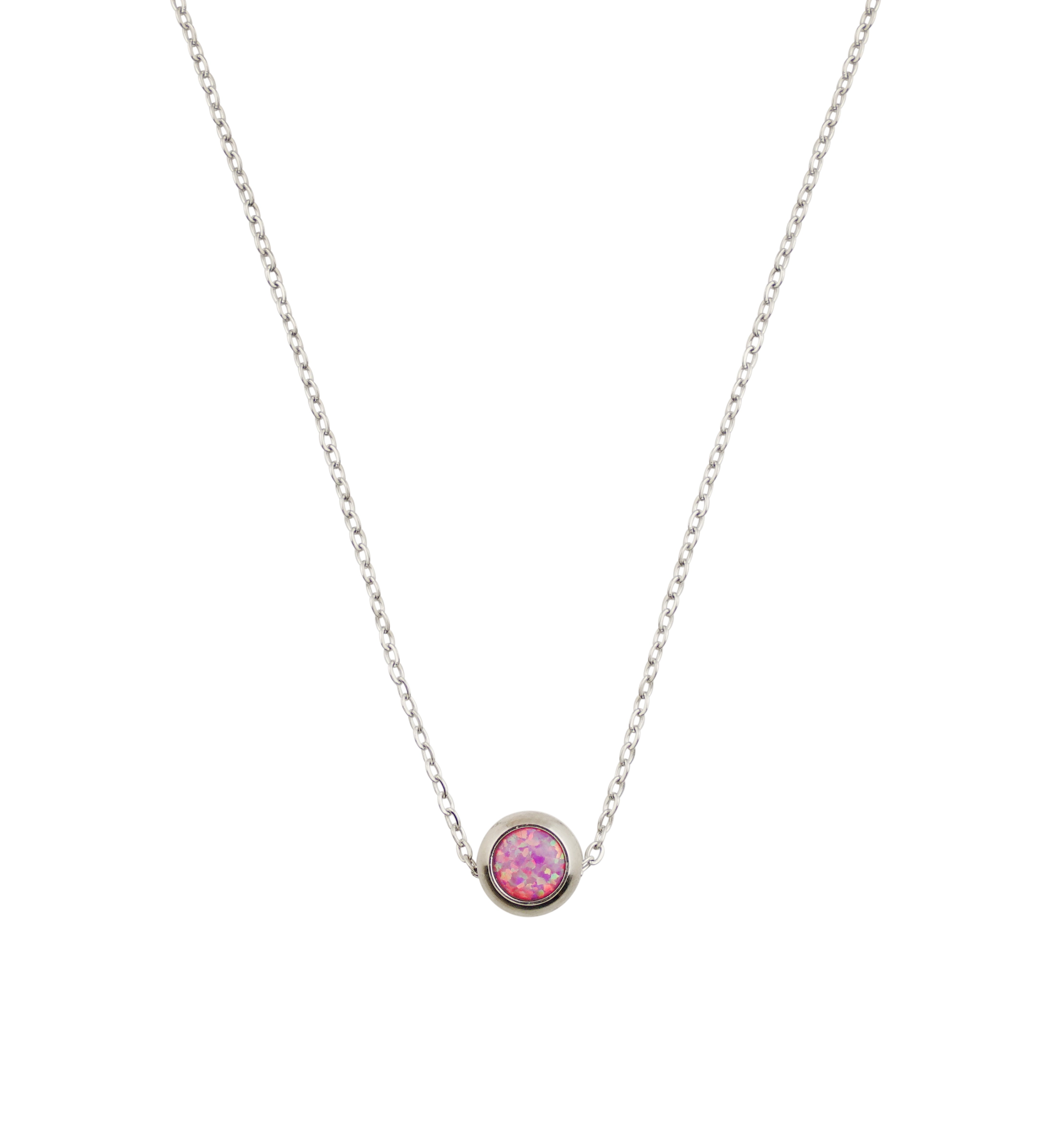 Pink Opalite Pendant Stainless Steel Necklace