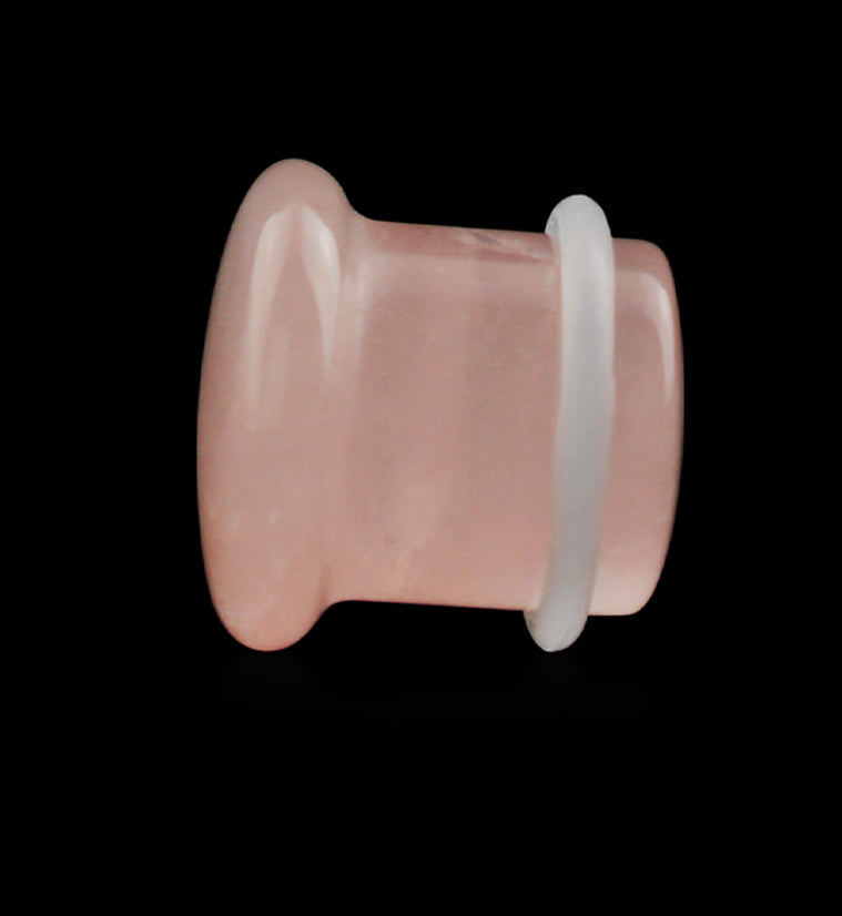 Pink Rose Quartz Stone Plugs - Single Flare with Grooves