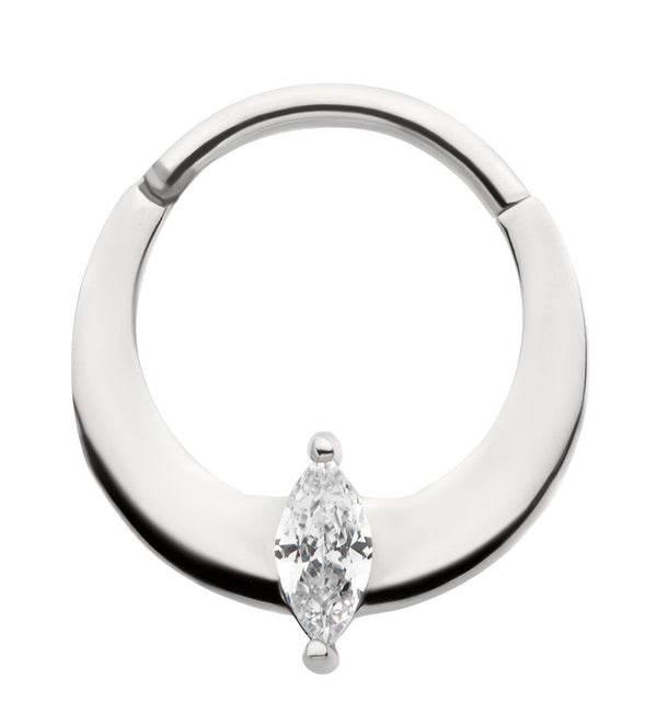 Planar Marquise Clear CZ Stainless Steel Hinged Segment Ring